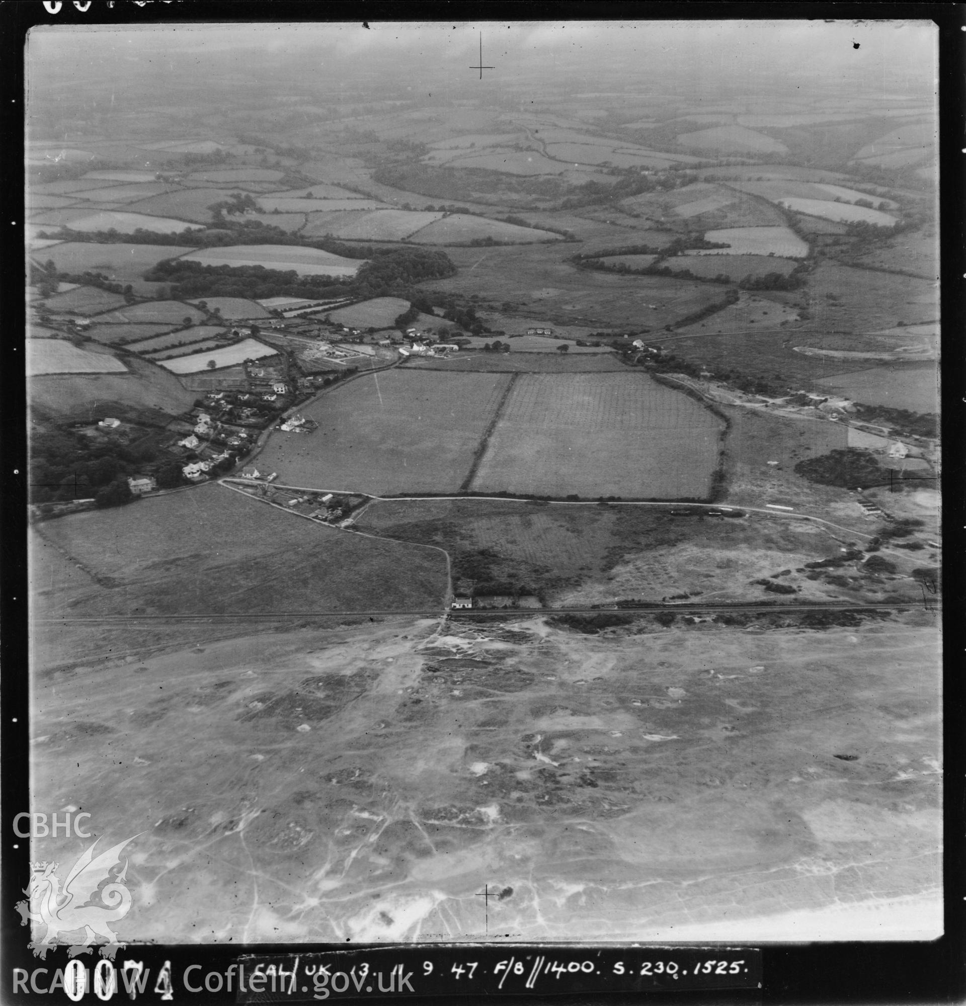 Black and white oblique aerial photograph, taken by the RAF, showing the Penally area.