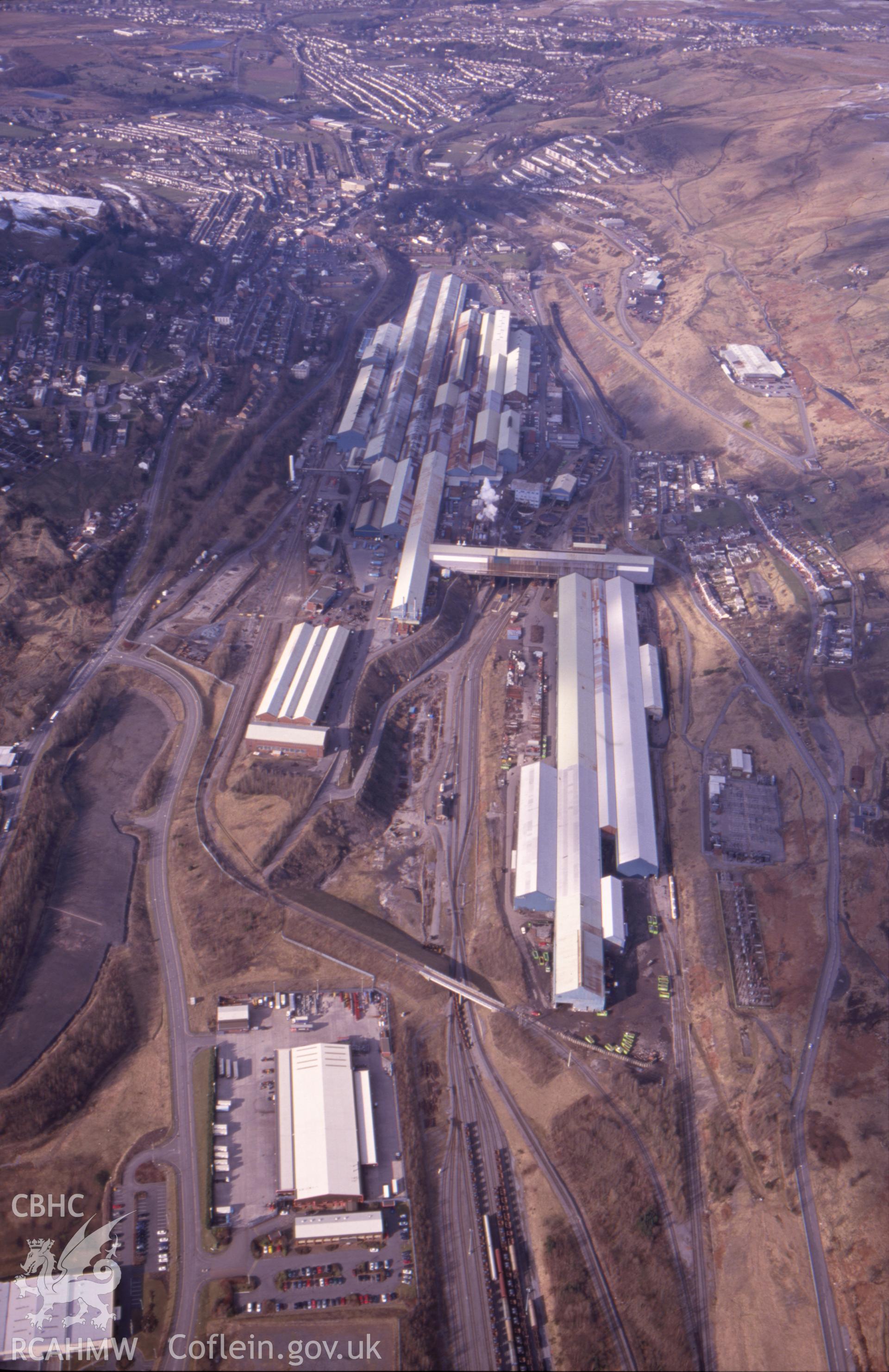 Slide of RCAHMW colour oblique aerial photograph of Ebbw Vale Steelworks taken by T.G. Driver, 2001.