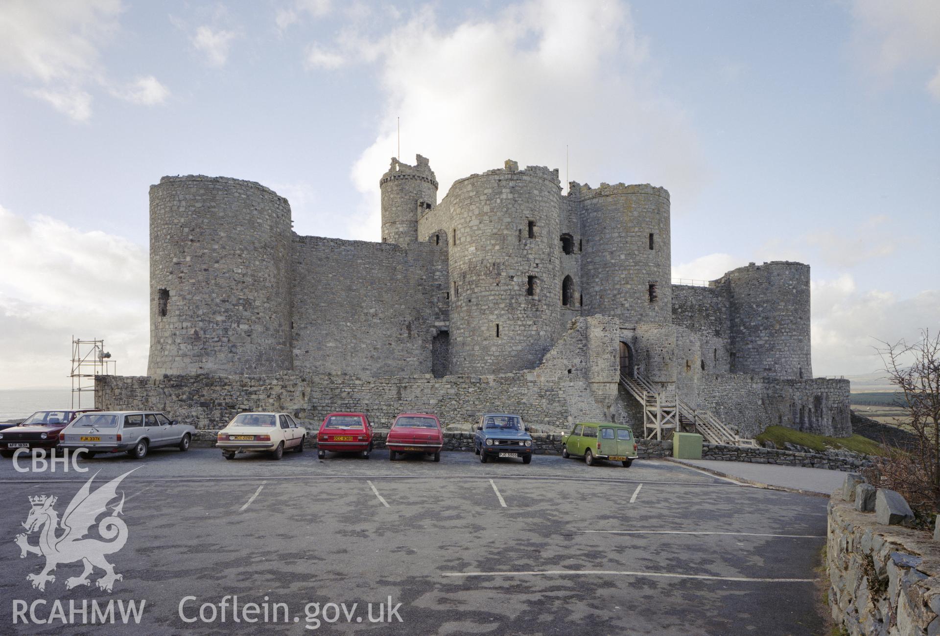 Photographic colour negative showing view of Harlech castle; collated by the former Central Office of Information.