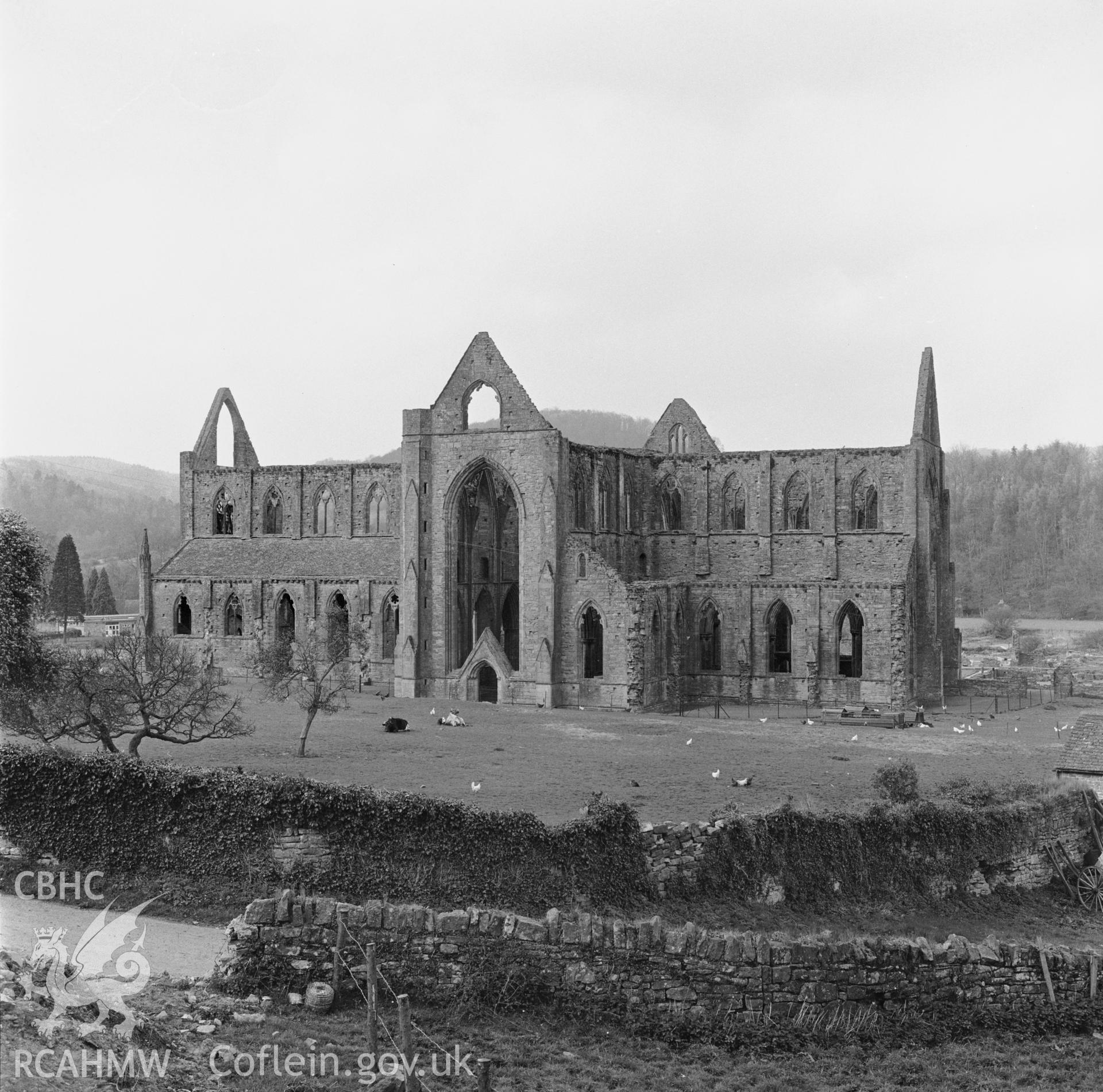 1 b/w print showing exterior view of Tintern Abbey; collated by the former Central Office of Information.