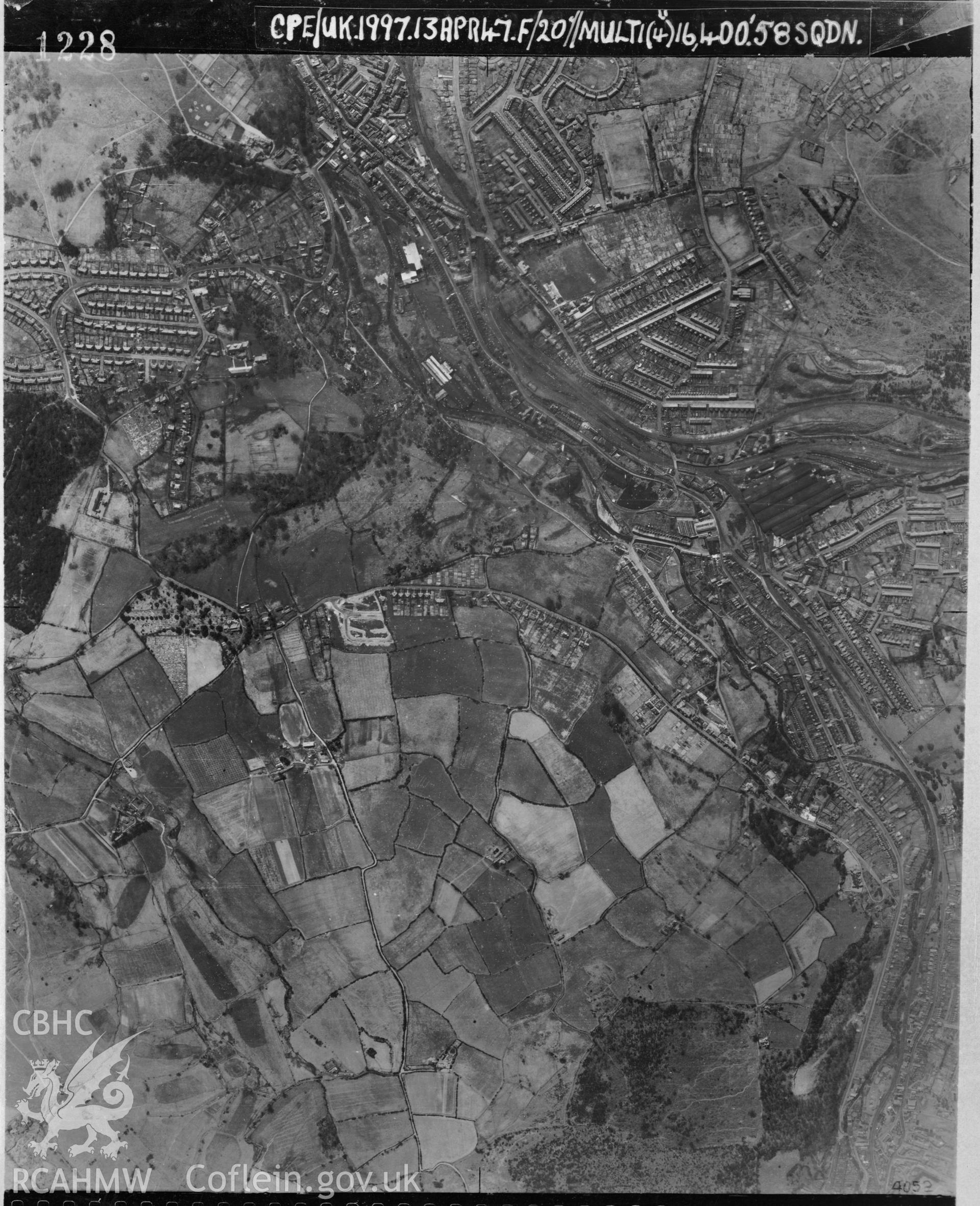 Black and white vertical aerial photograph centred on Pontypool taken by the RAF April 1947