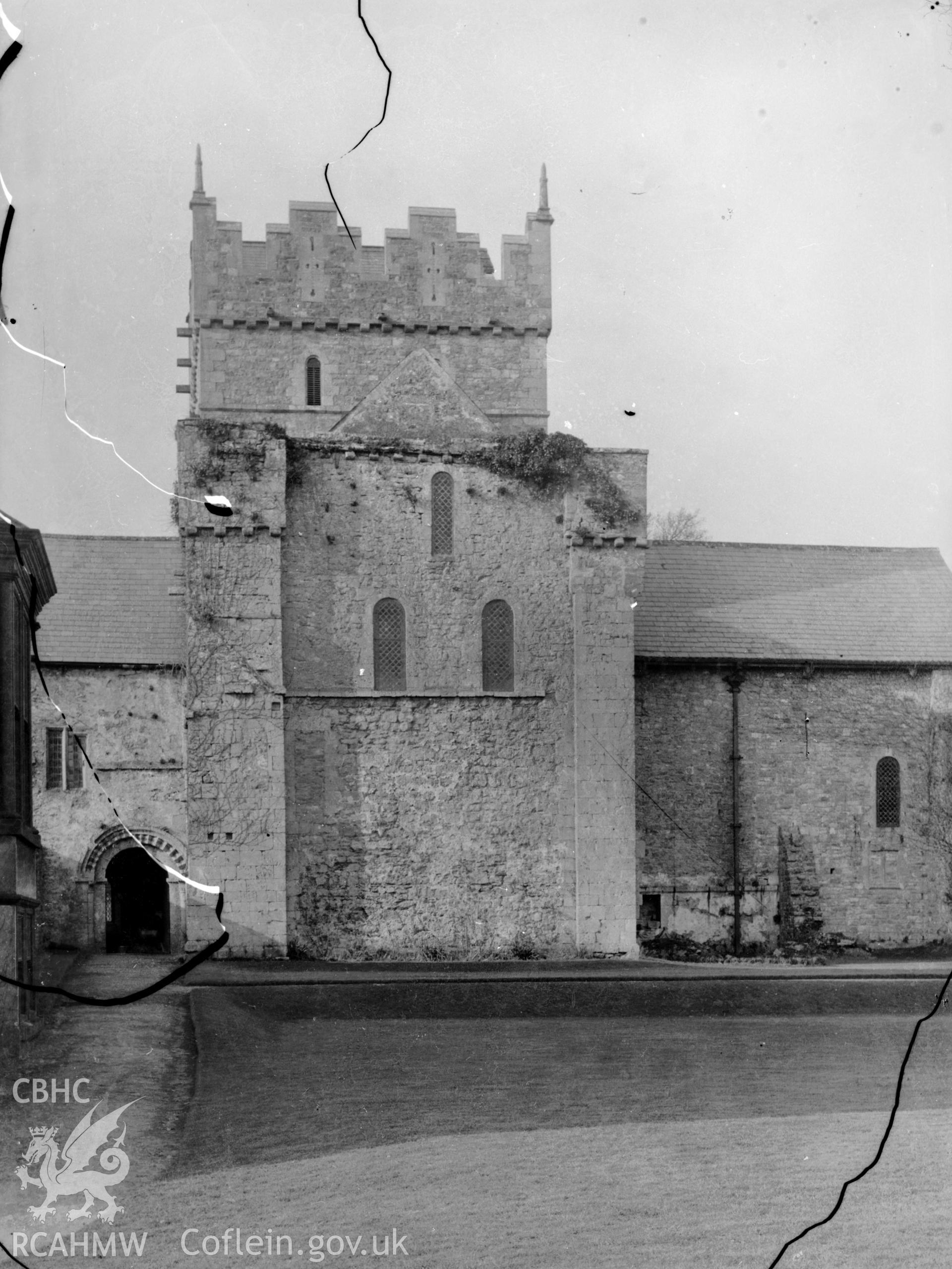 Black and white photo showing Ewenny Priory