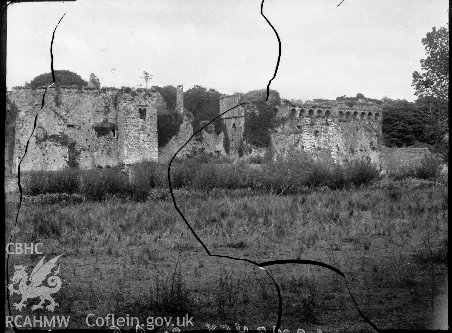 Black and white photo showing Lamphey Palace.