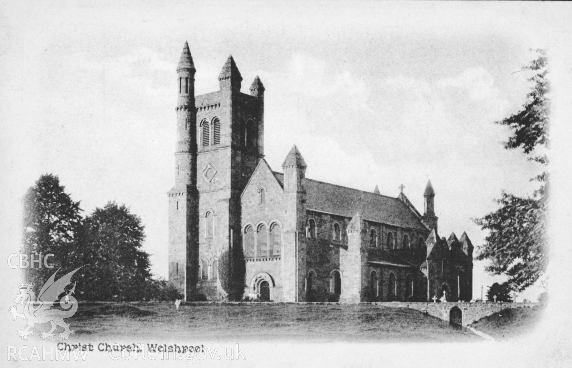 Postcard view of Christ Church, Welshpool.