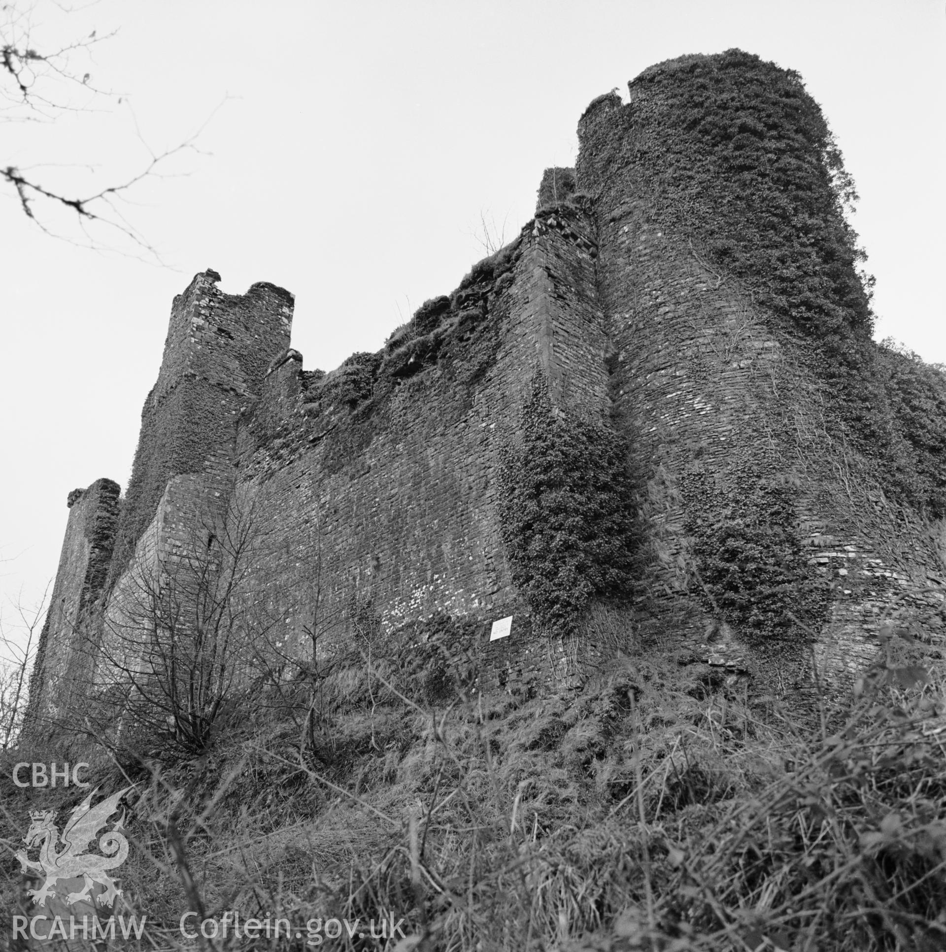 Photographic negative showing view of Dinefwr Castle; collated by the former Central Office of Information.