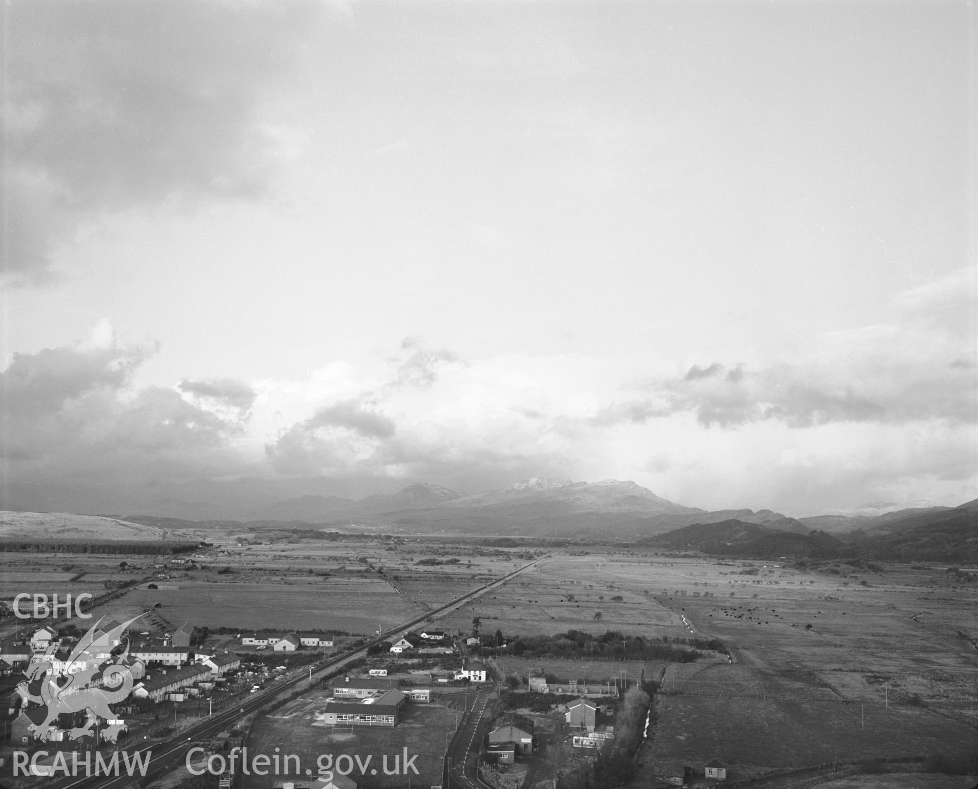 Photographic negative showing view of Harlech from the castle; collated by the former Central Office of Information.