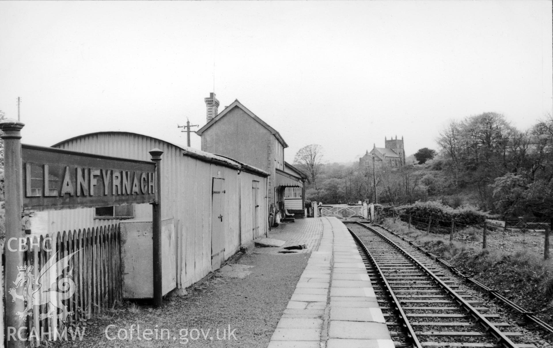 Black and white photograph showing view of Llanfyrnach Railway Station. From Rokeby Album VIII  no 51, 167/21.