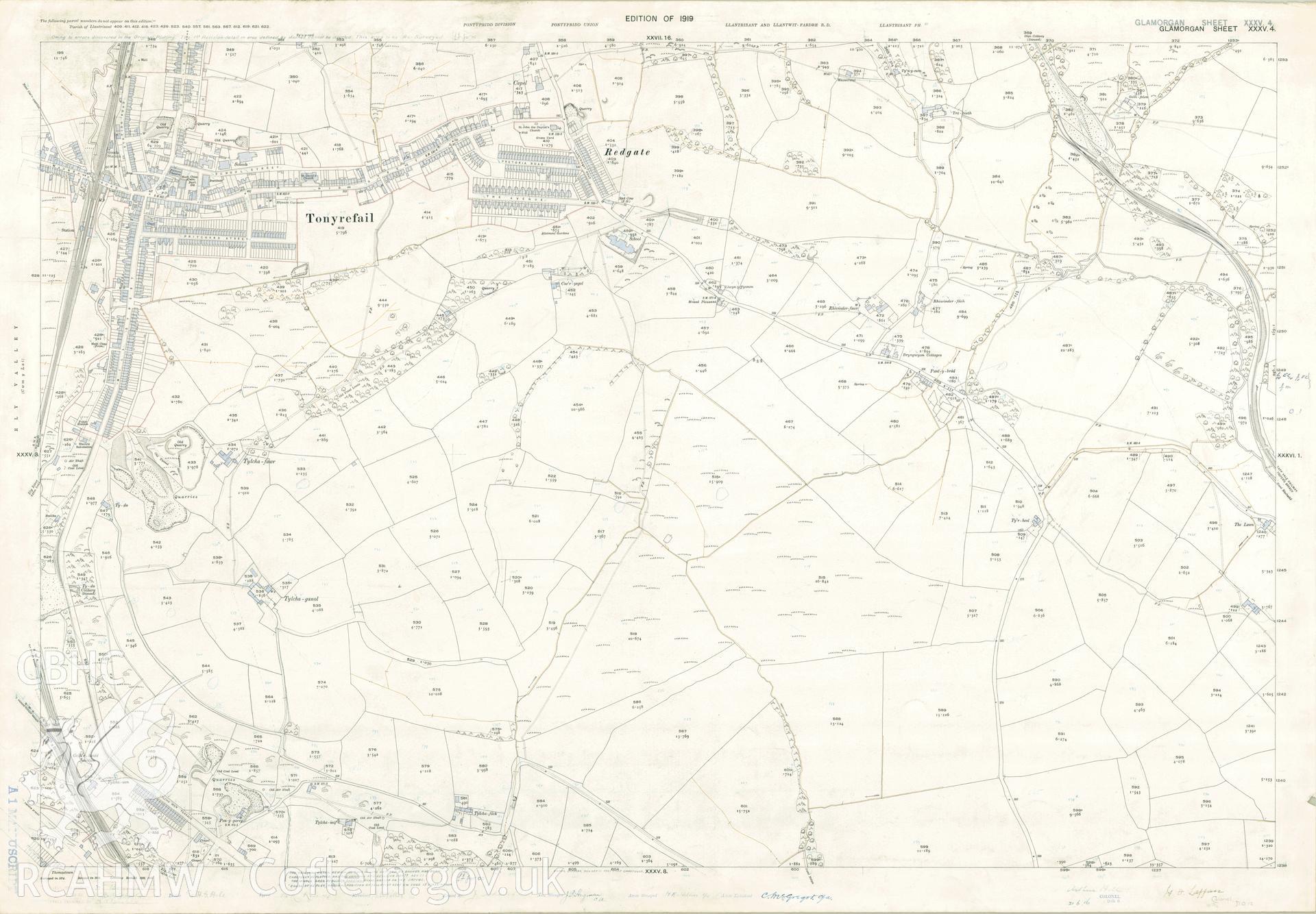 Digitized copy of Ordnance Survey map, 1919 edition of the Tonyrefail area