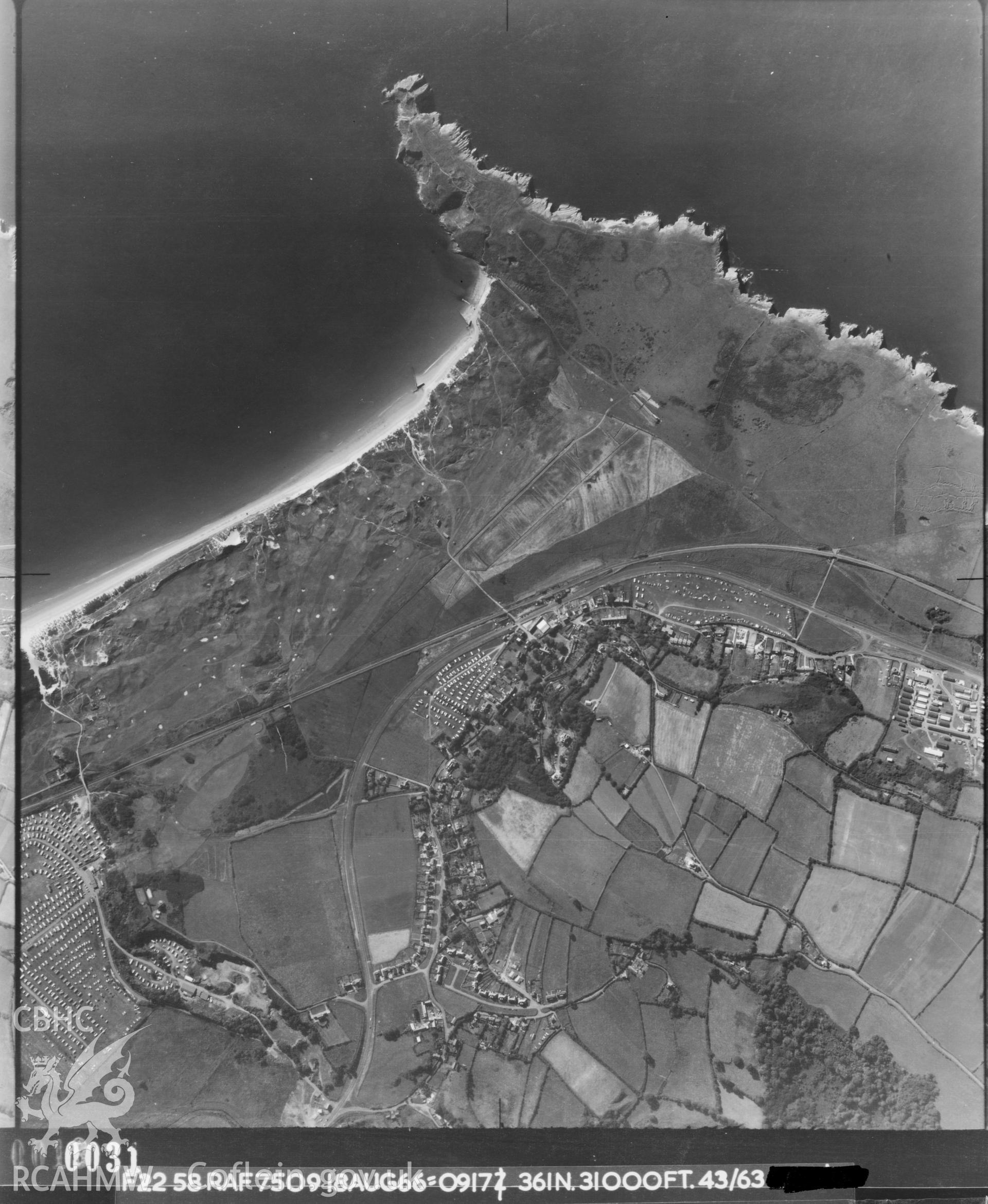 Black and white vertical aerial photograph of the Penally area, taken by RAF 1966.