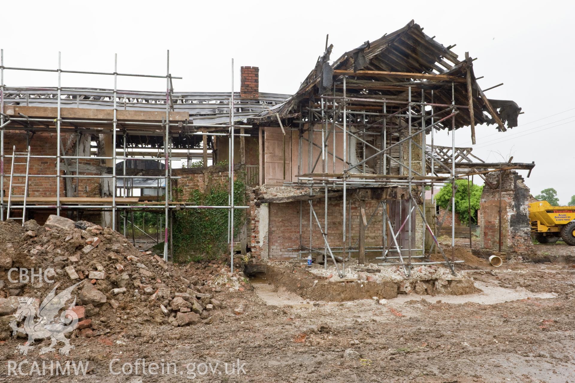 Exterior of east wing, cruck removed for renovation.