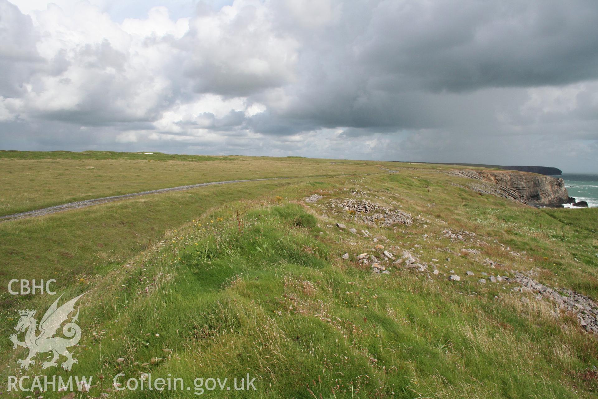 Looking east along the inner face of the rampart bank to the east of the fort entrance.