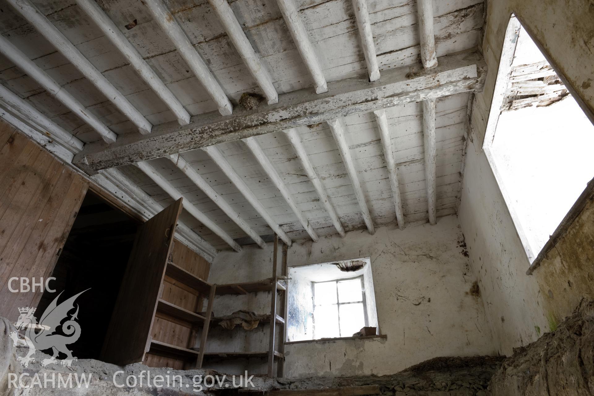 Interior, parlour ceiling, from cellar looking south southeast.