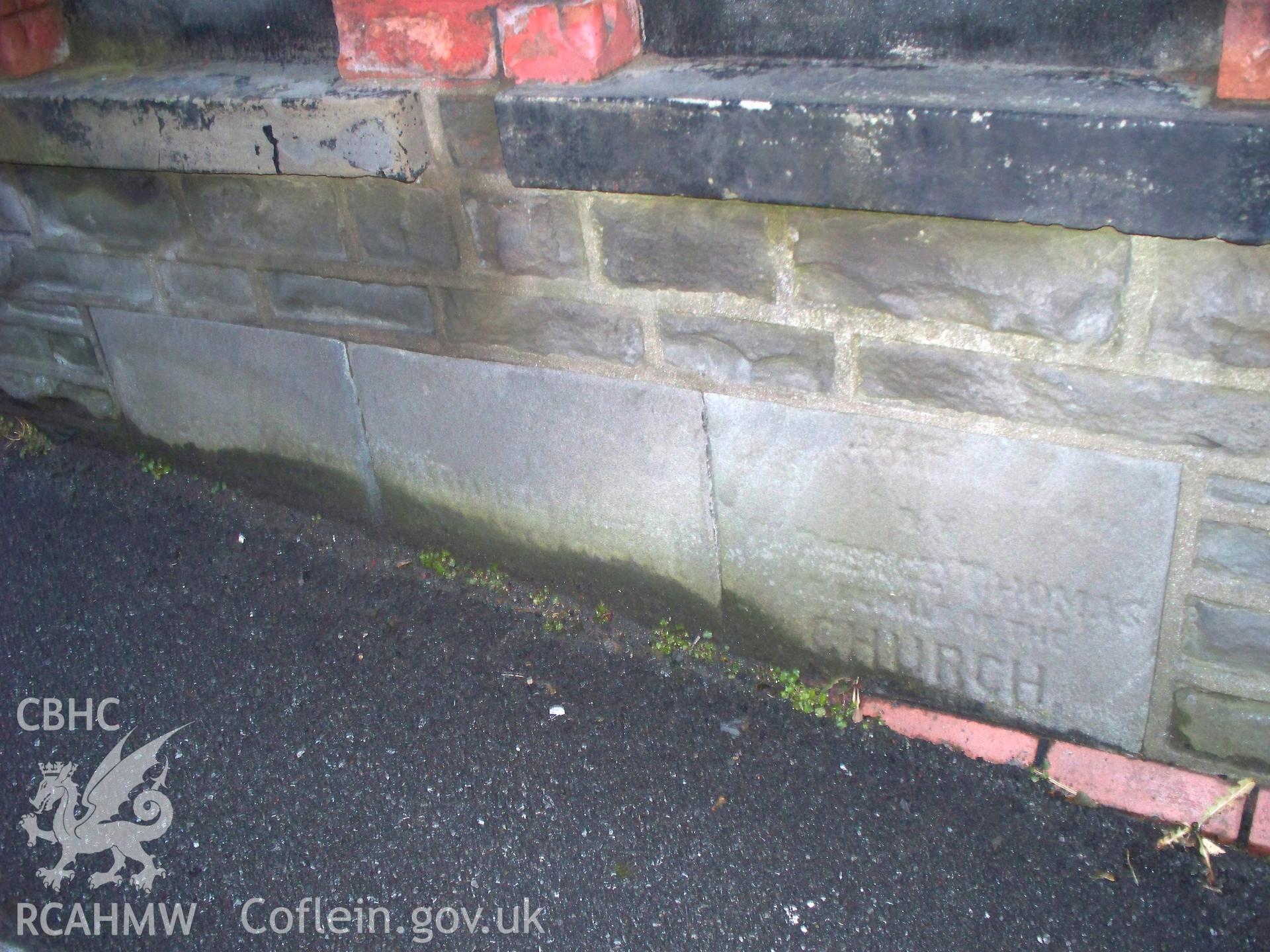 Multiple foundation stones on NW entrance fa?ade.