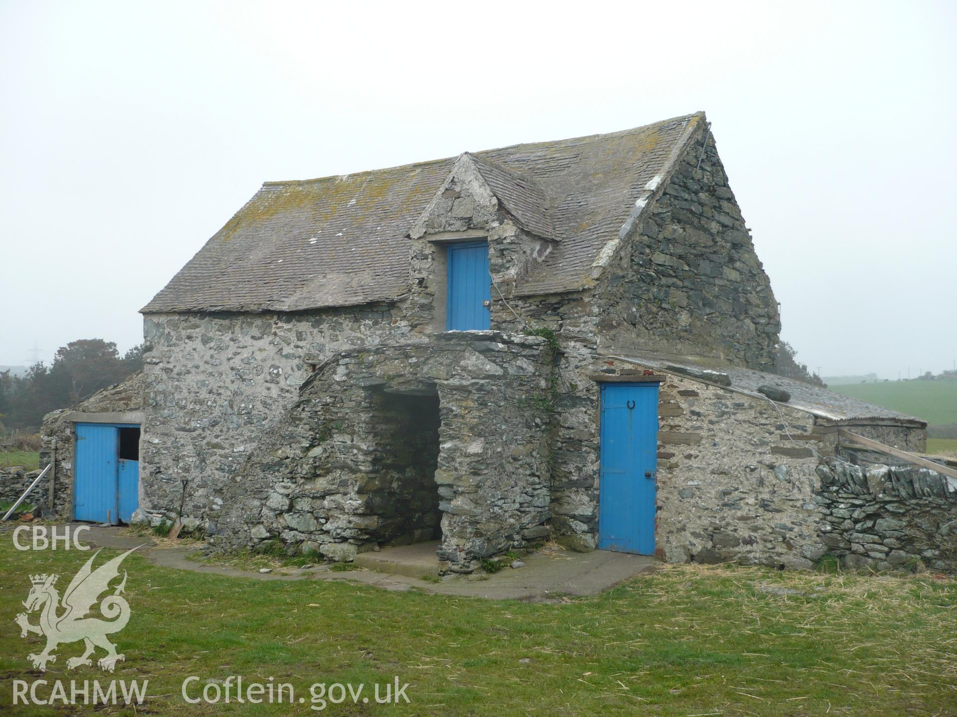 View from the west, showing the forestair and lean-to.