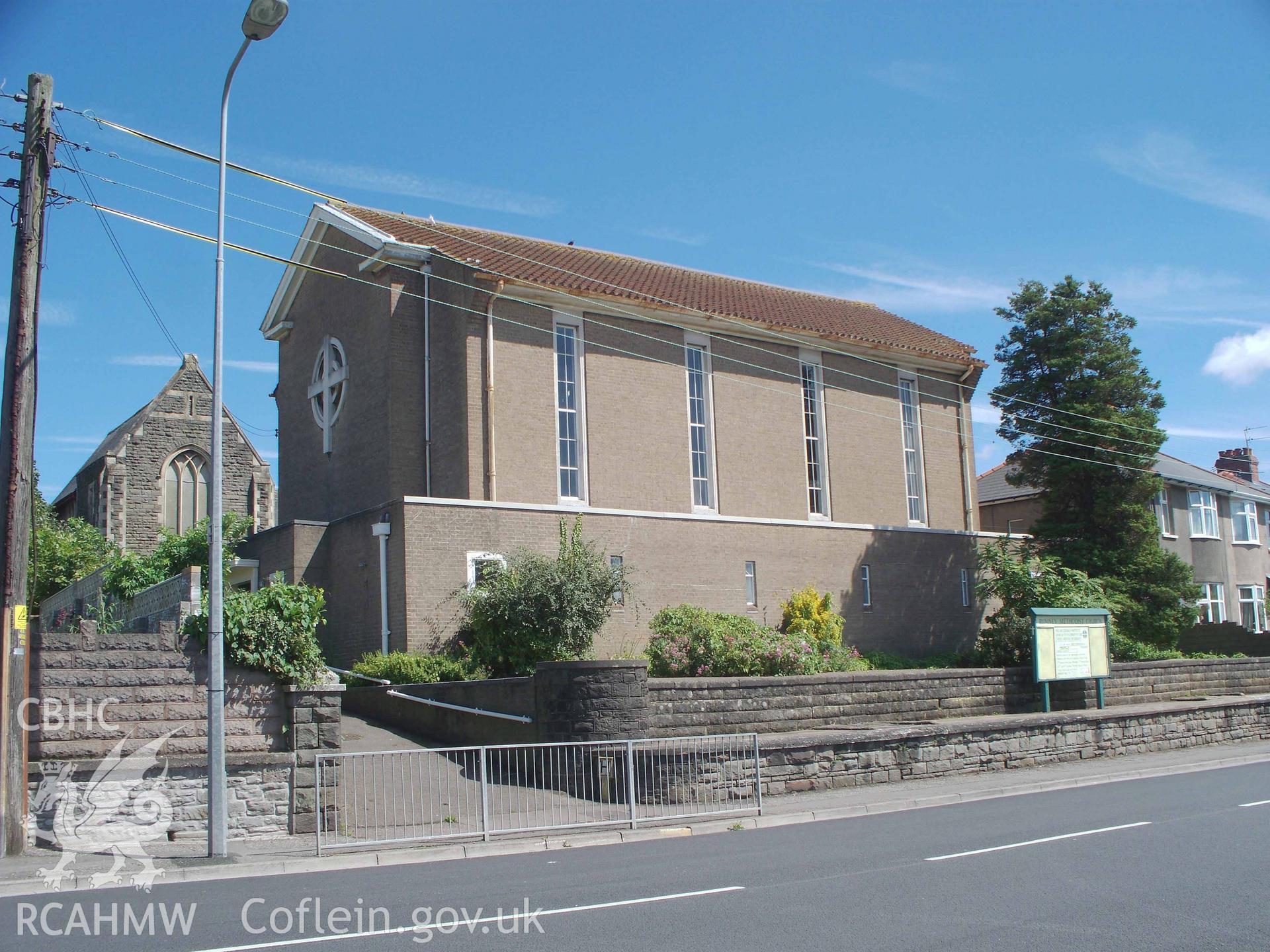 North-east gable entrance & SW side of 1955 chapel with SW front of the 1929 gothic chapel behind.