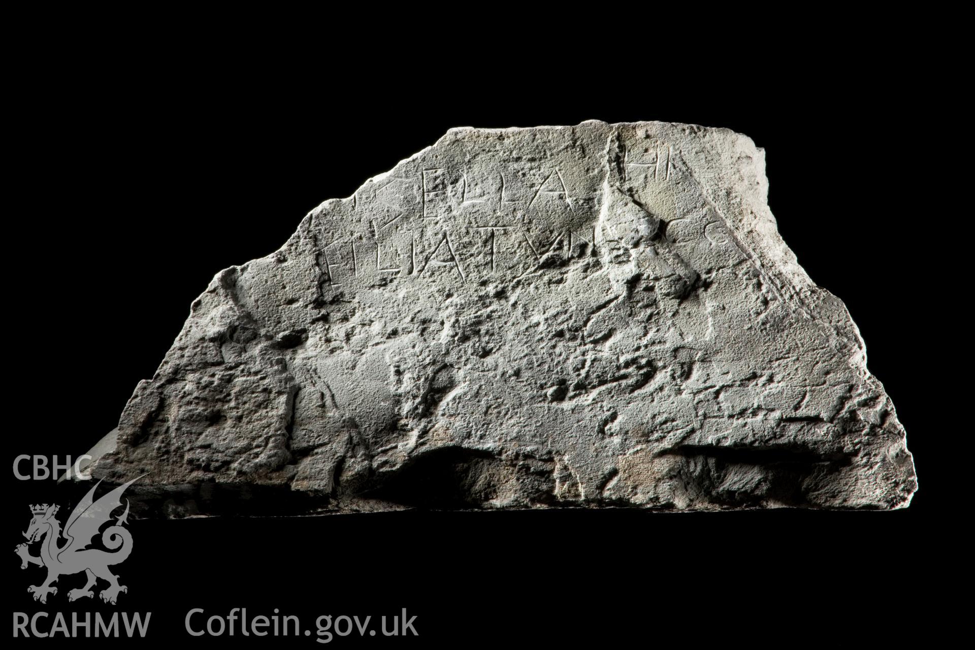 Oblique lighting on carved stone.