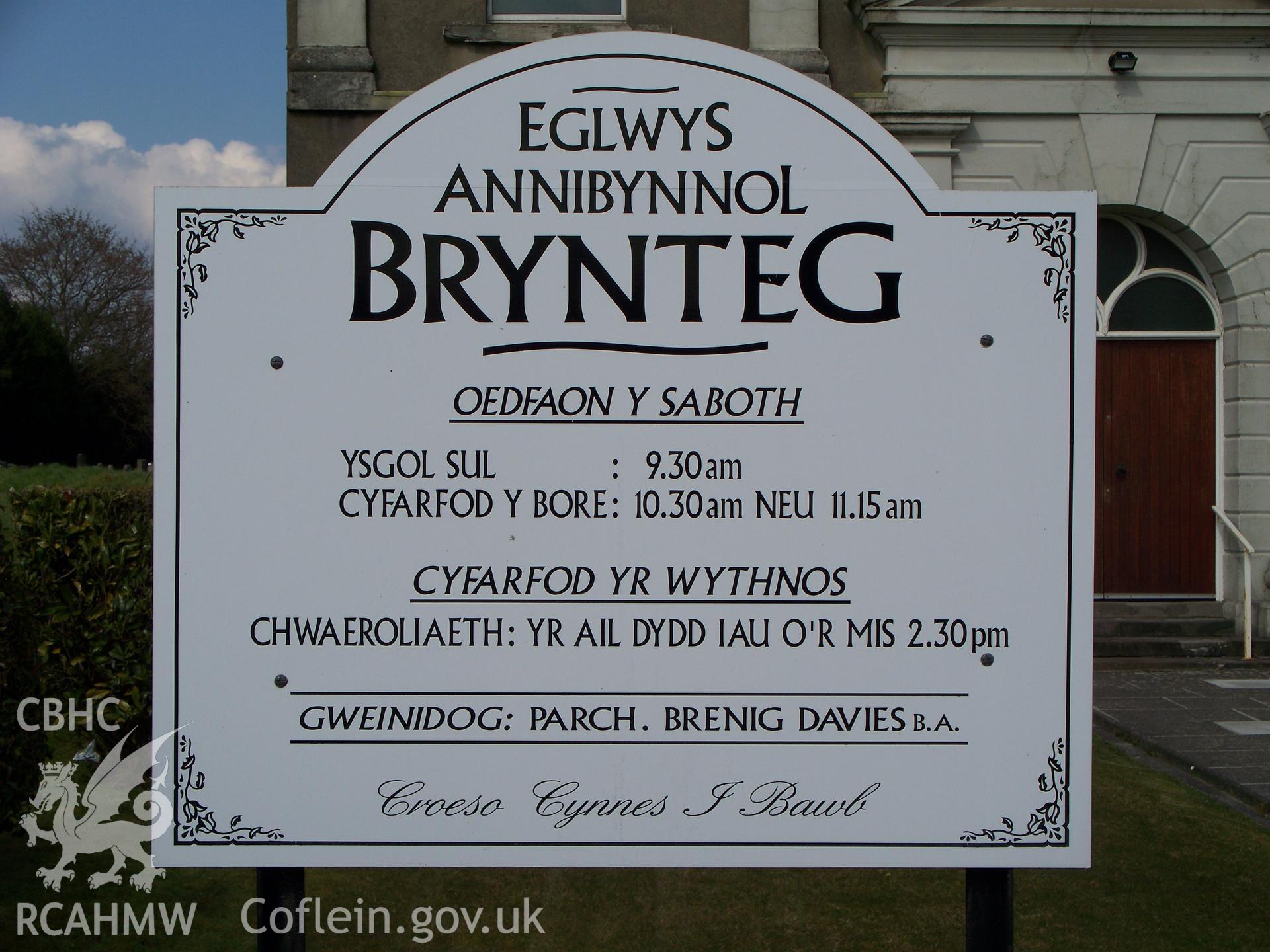 Order of service board outside main SW front.