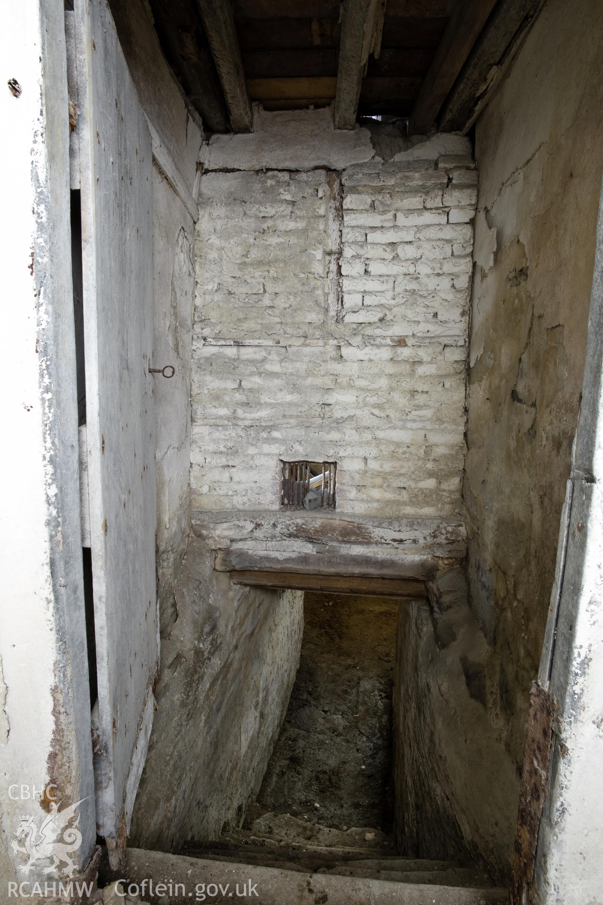 Interior, stop and joist detail.cellar entry from Hall.