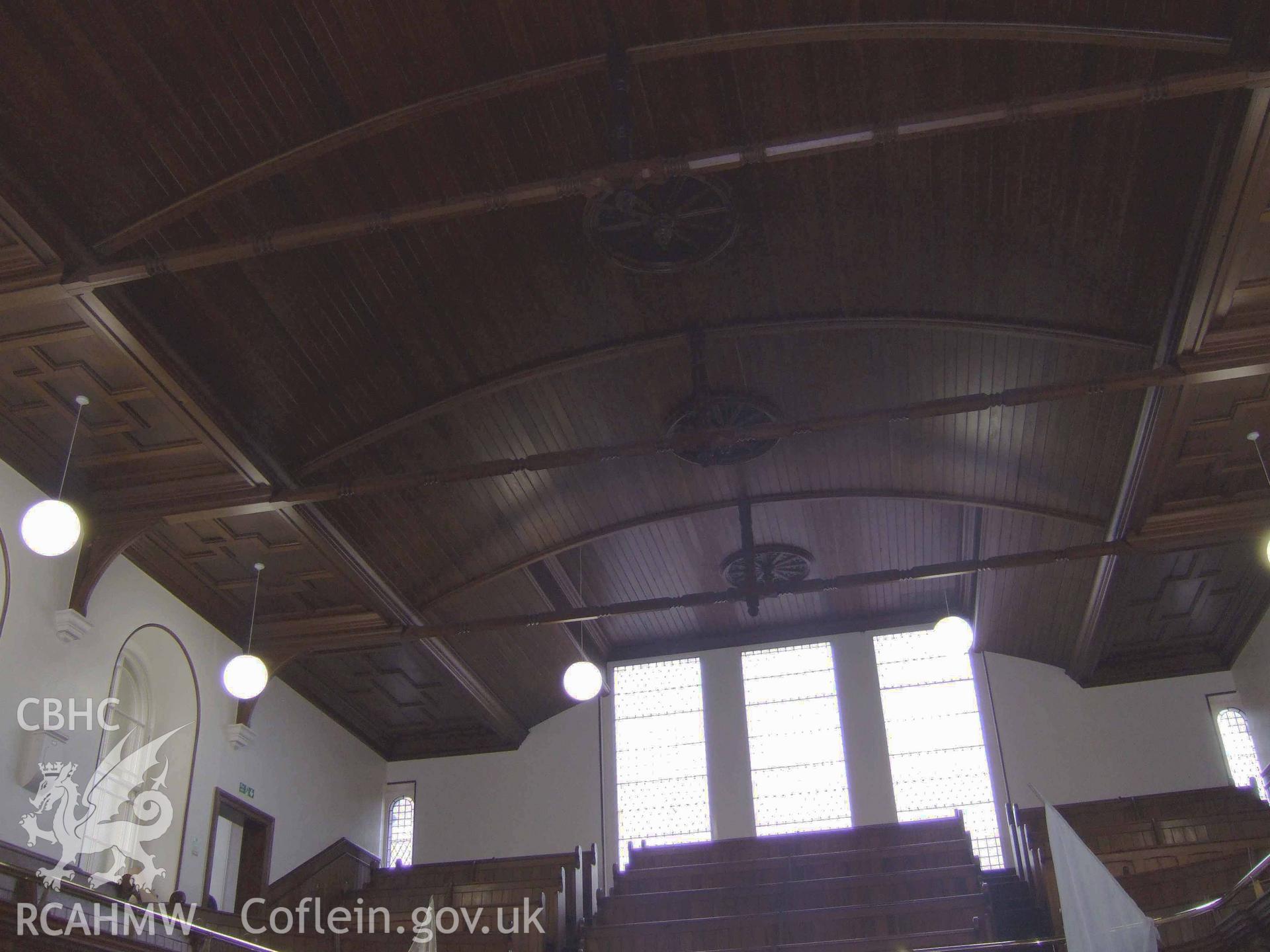 Wooden wagon-vaulted roof looking towards the SW window.