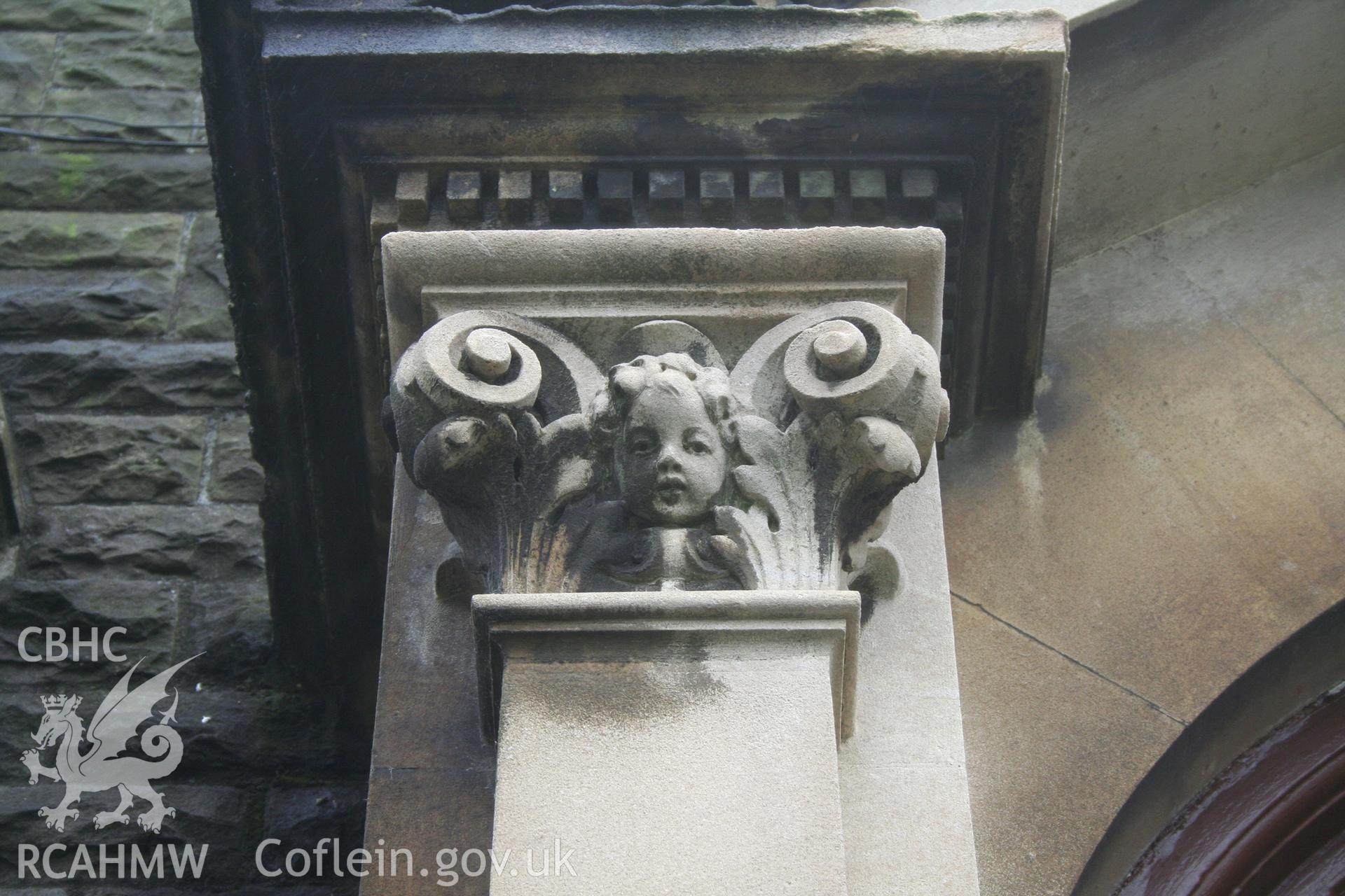 Capel Newydd front fa?ade, detail of carved capital on doorway.