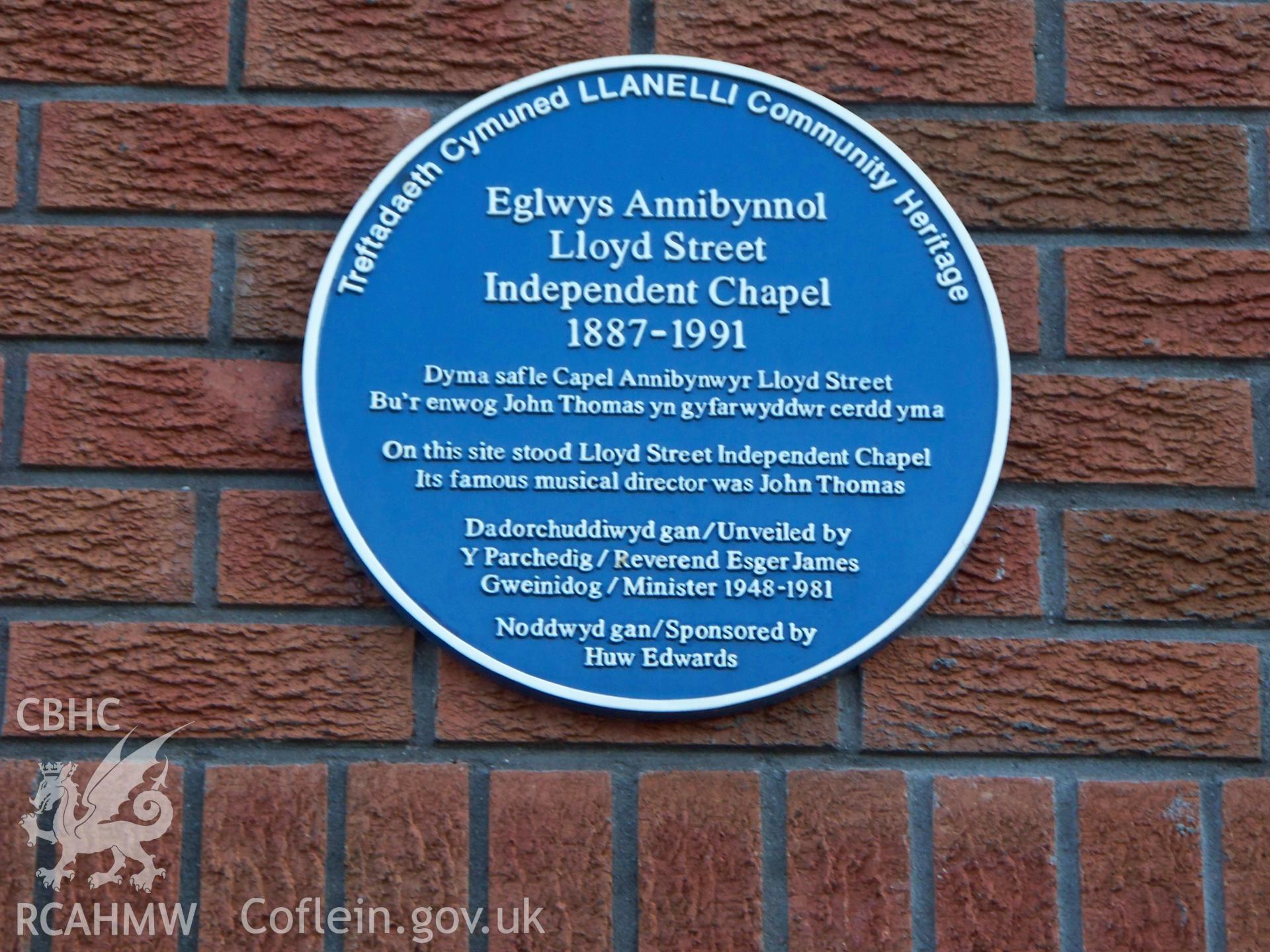 Plaque indicating site of chapel used until 1991.