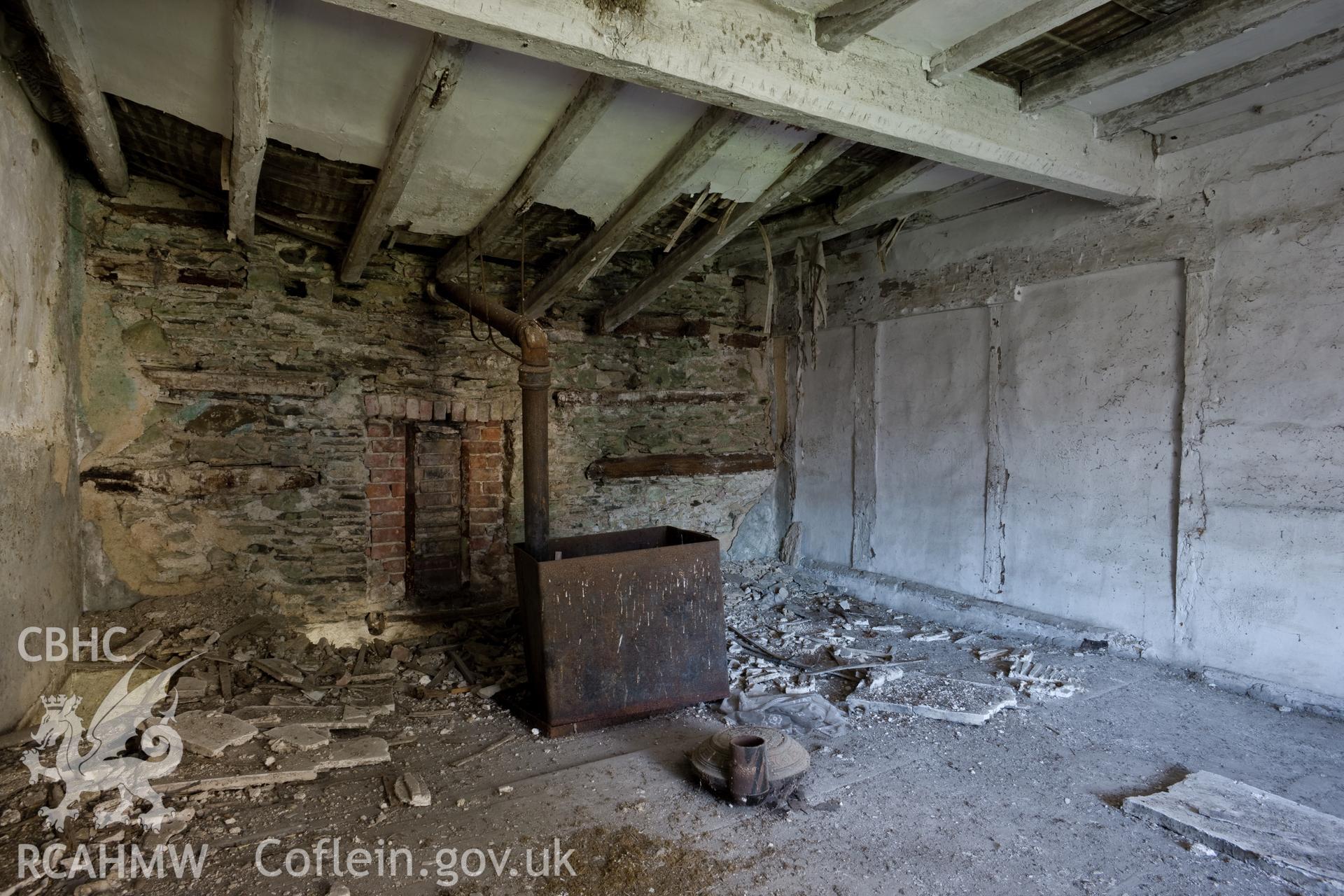 Interior, first floor, chamber over parlour looking north northwest.