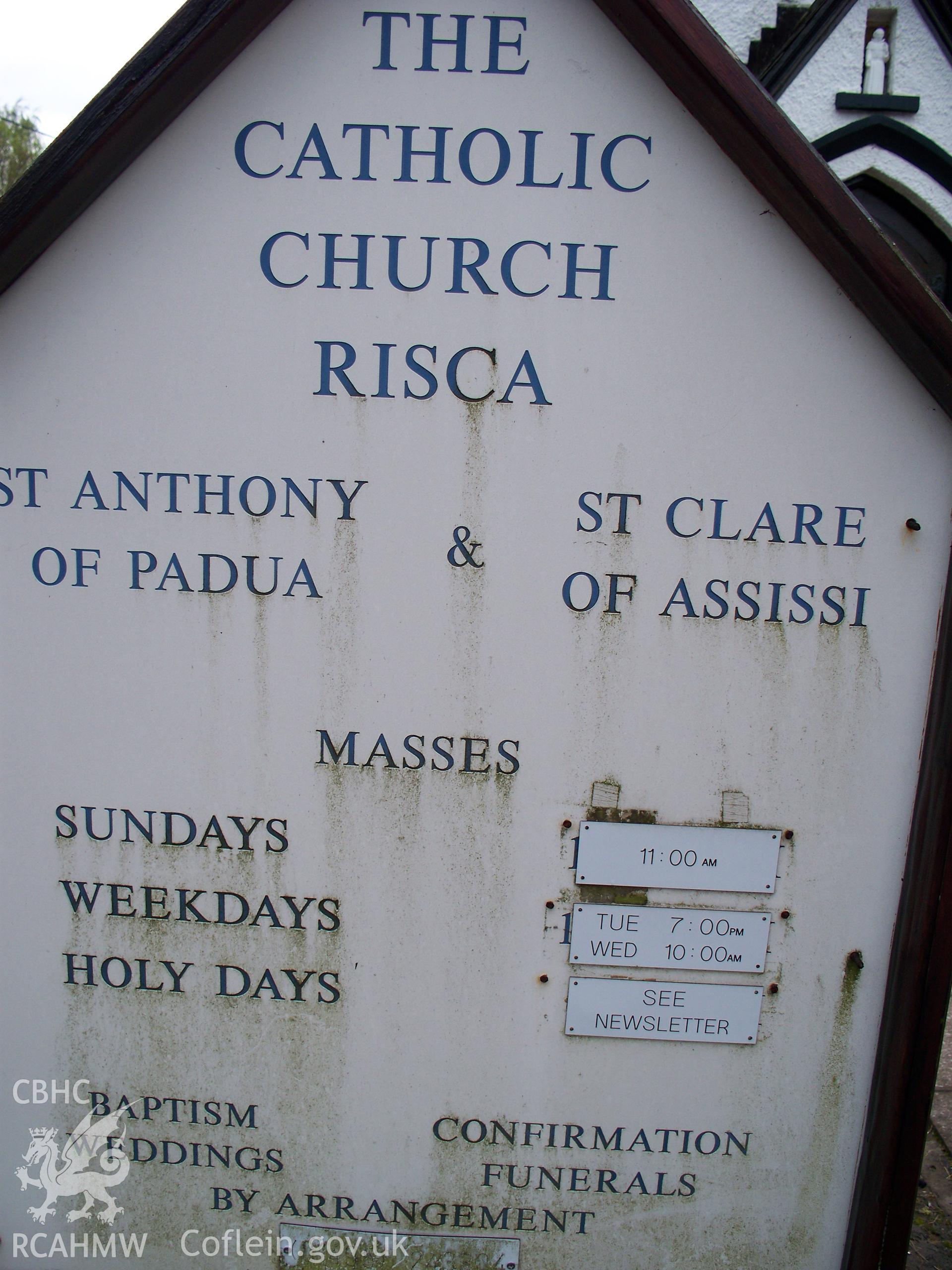 Order of service board on north-west.