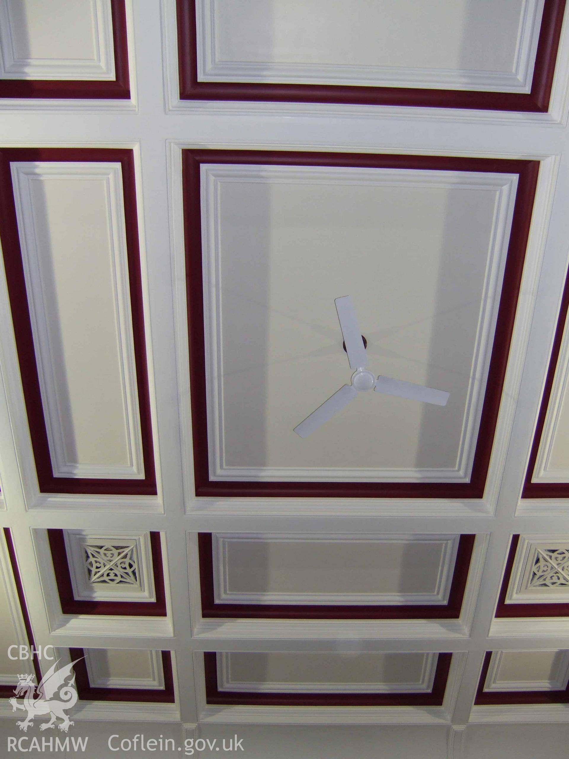 Coffered ceiling & fan.