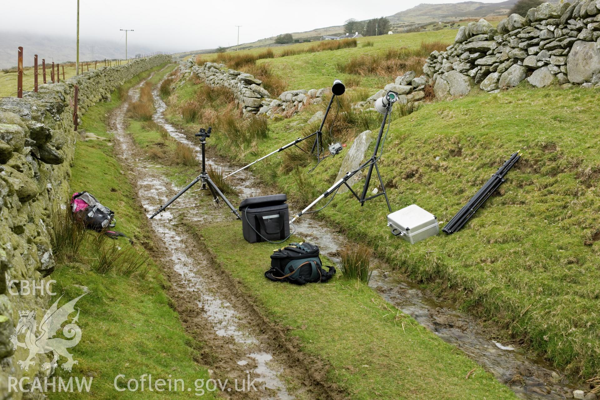 Lighting set-up for recording carved stone at Rowen.