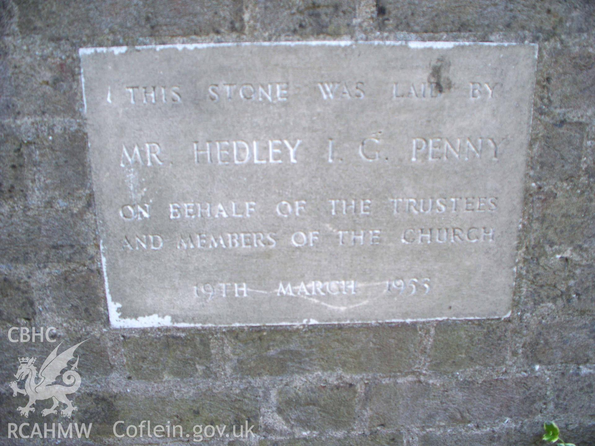 Fs on NW 'MR HEDLEY I.G. PENNY ON BEHALF OF THE TRUSTEES AND MEMBERS OF THE CHURCH 19 MARCH 1955.