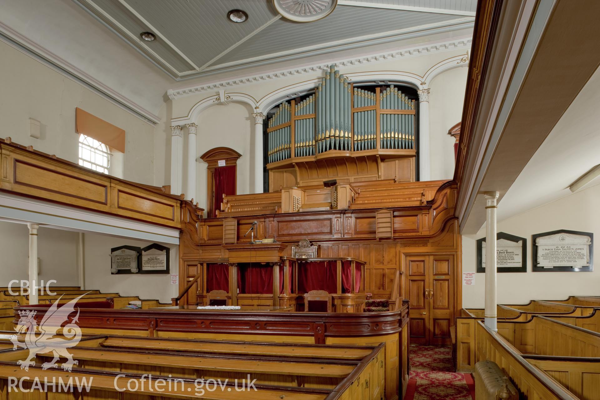 View from groundfloor of Sedd Fawr & organ from east.