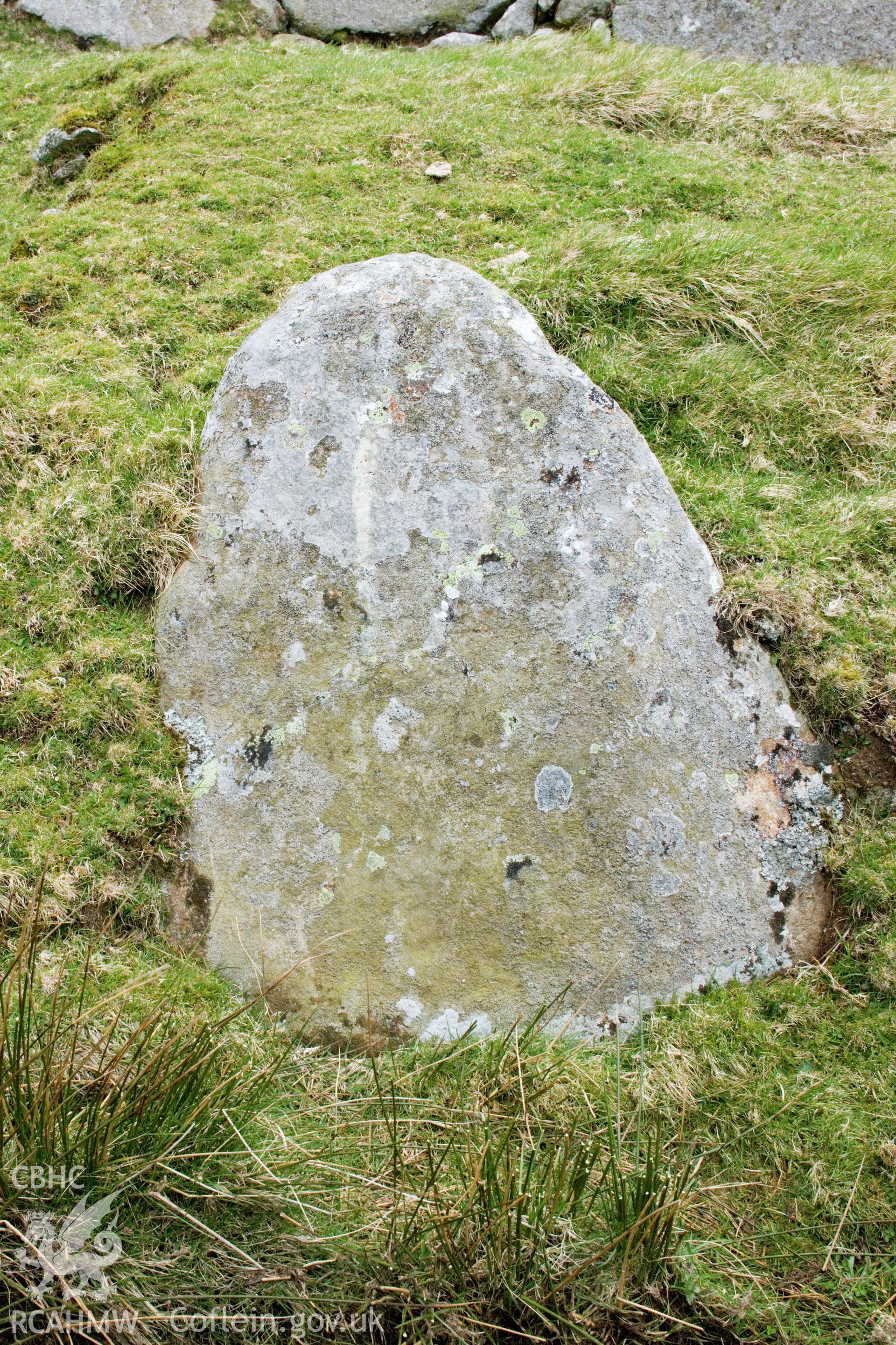 Cross carved stone (visible in middle of face, just below centre; taking up a third of the face).