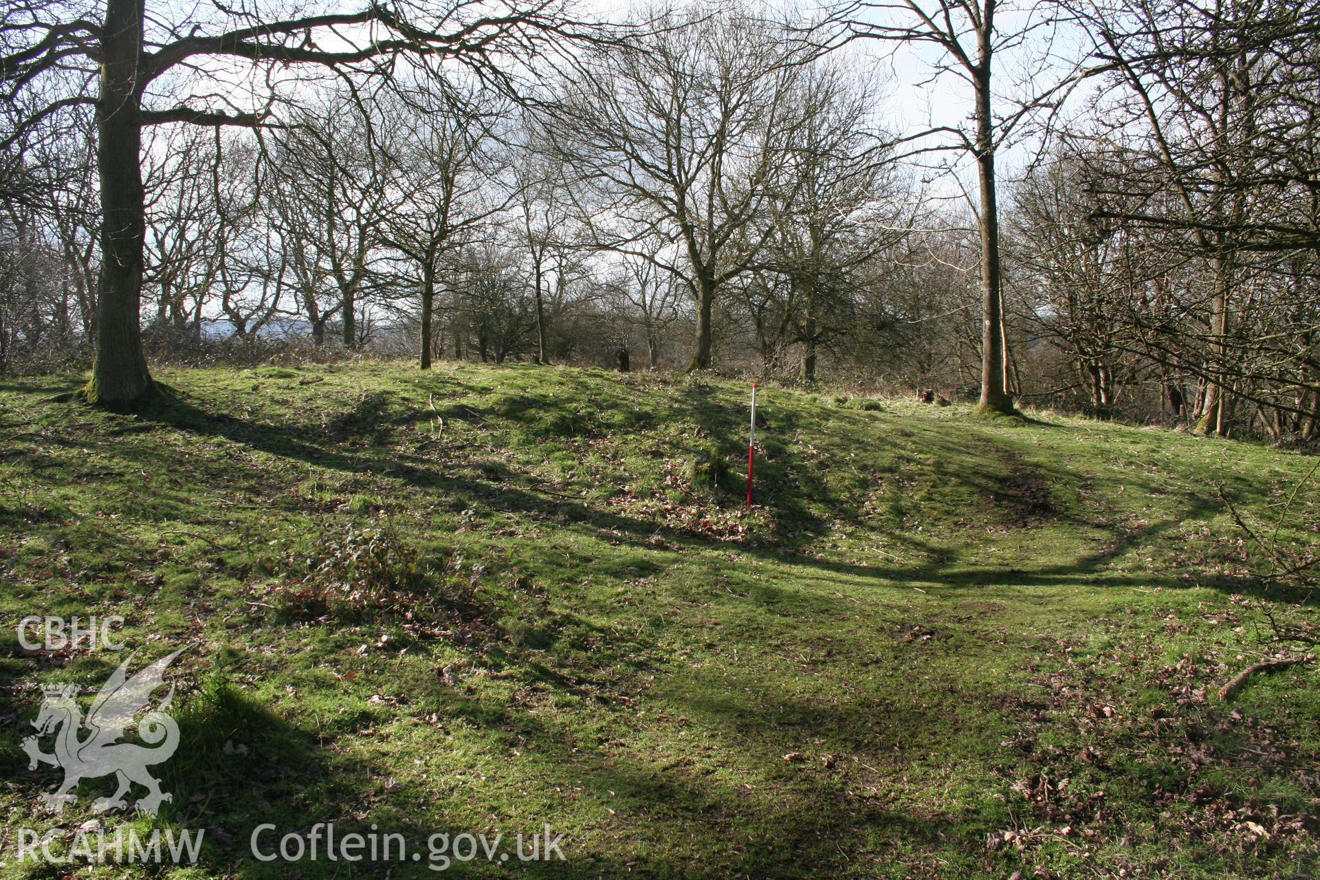 Gaer Fawr Hillfort. Bank crossing the interior of the fort, from the north.