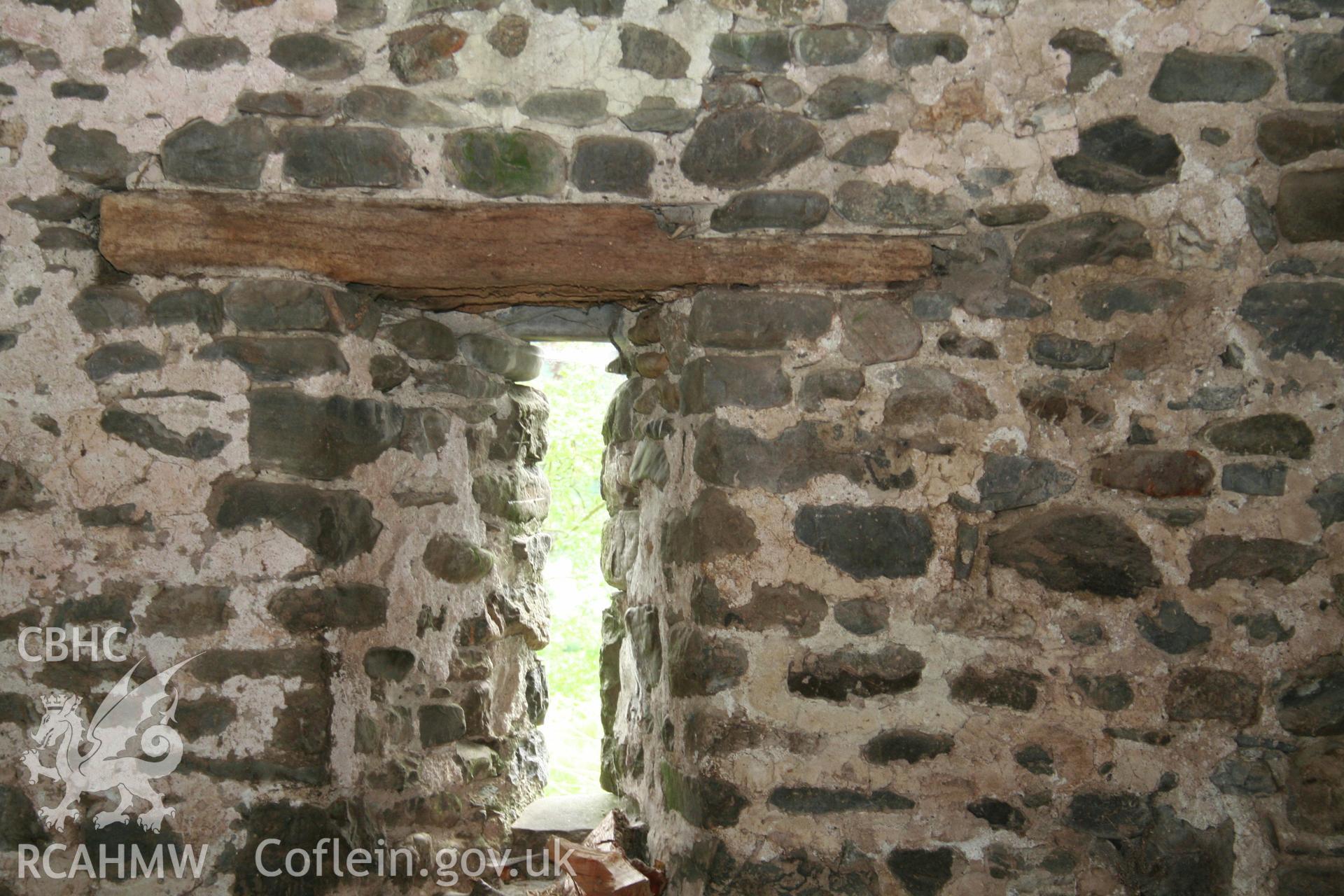 Interior detail of ventilation opening in east gable-end.