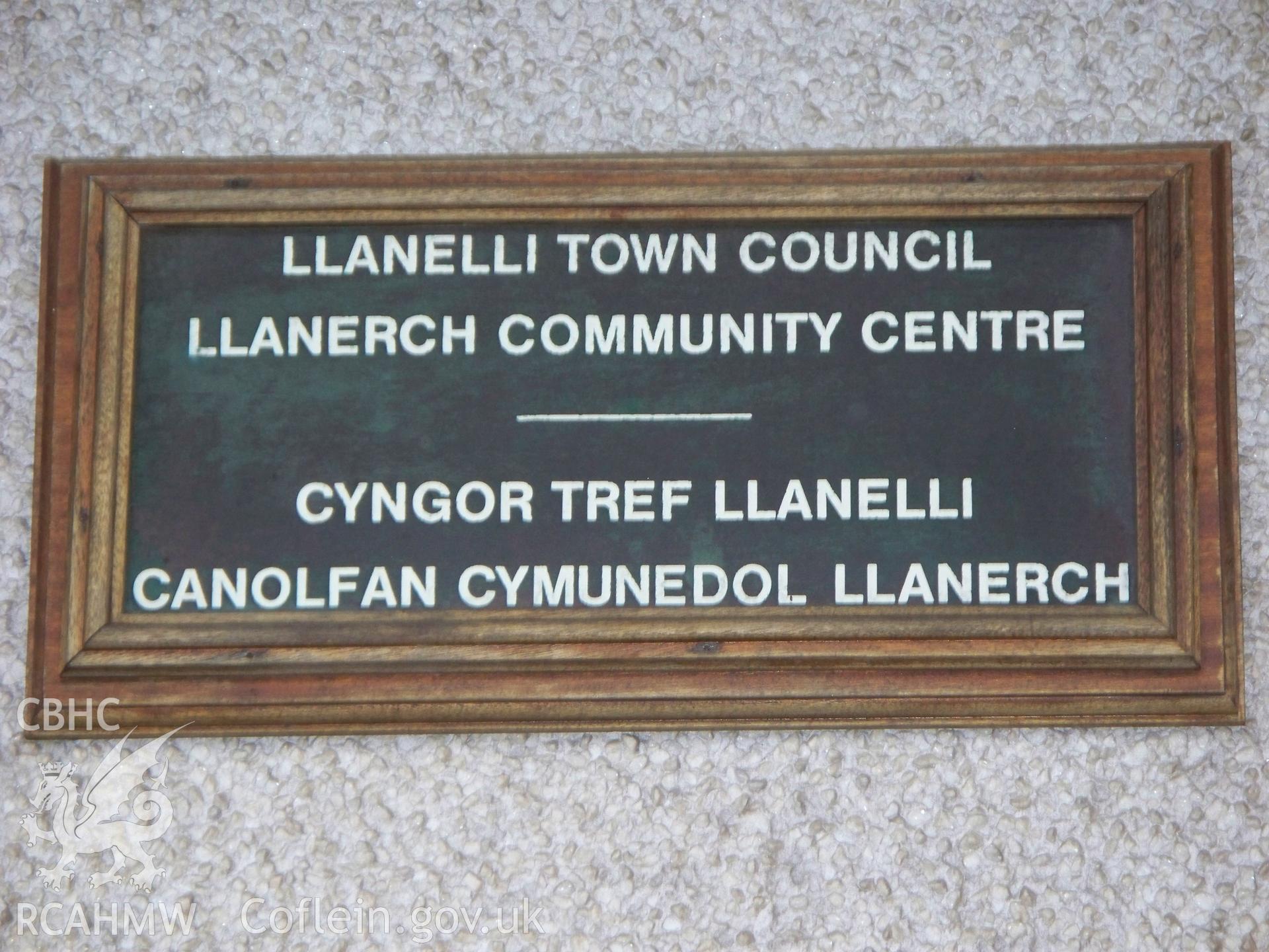 Llanerch Community Centre sign on NW front.