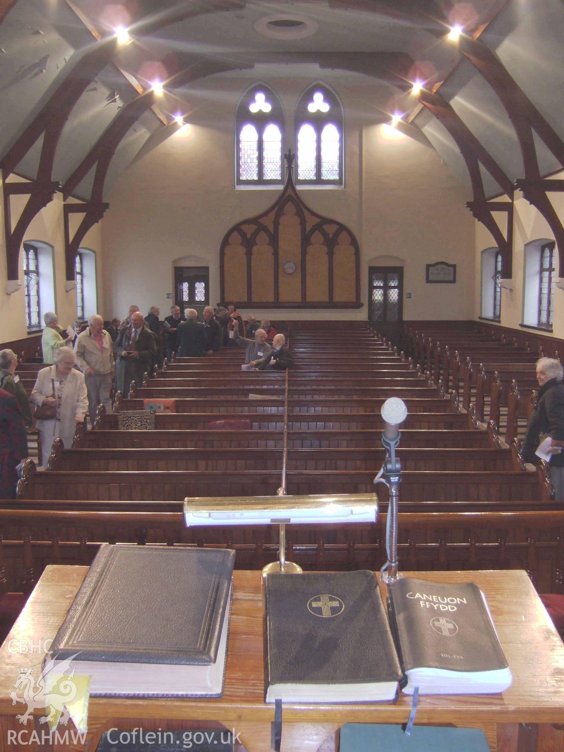 Pulpit reading desk and hammerbeam roof.