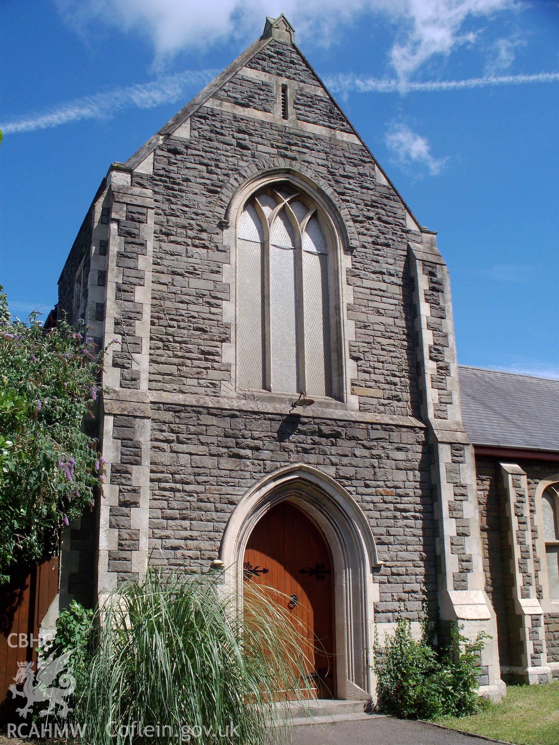 SW porch tower of the 1929 chapel.