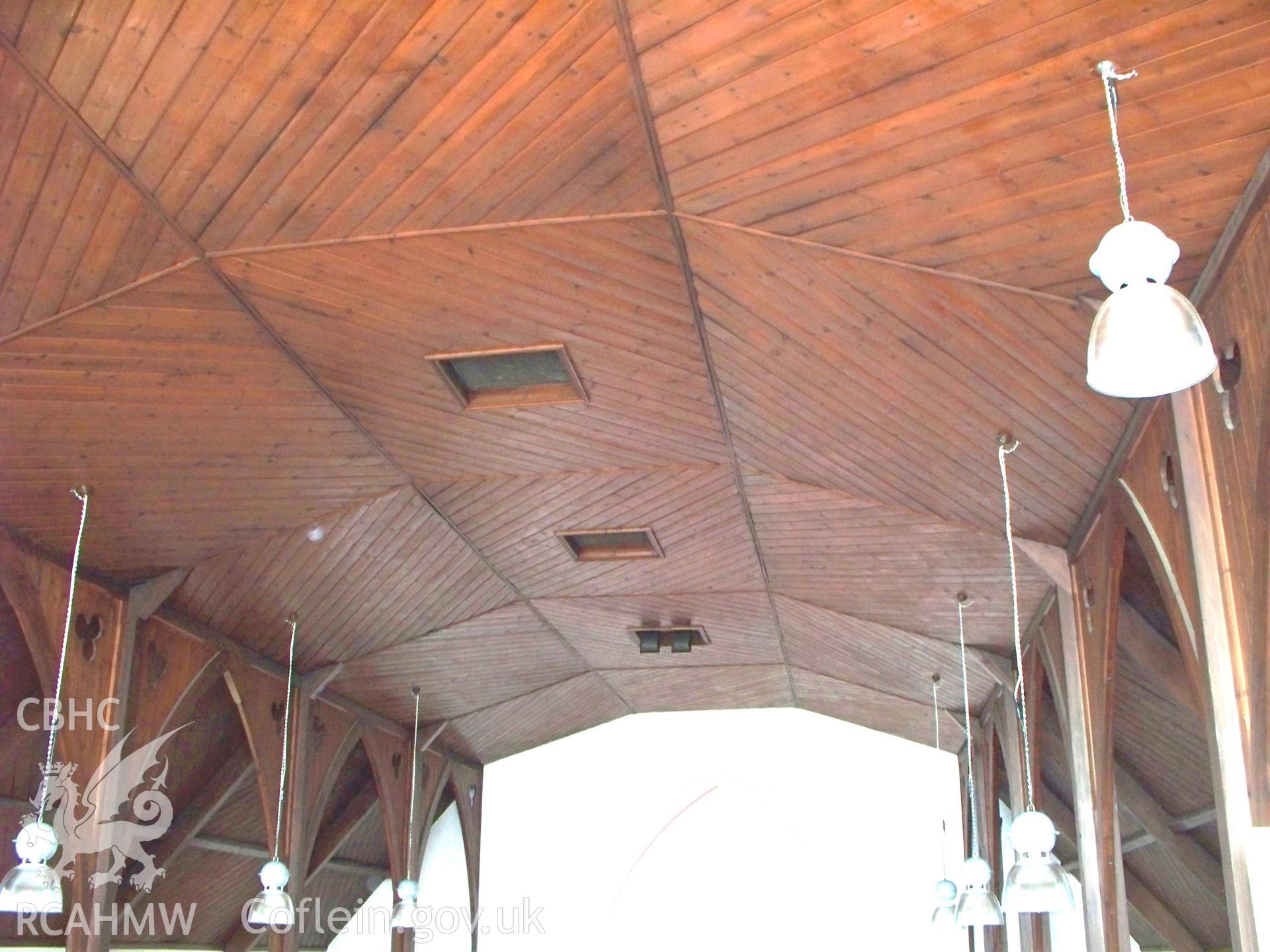Wooden-boarded ceiling from the south gallery.