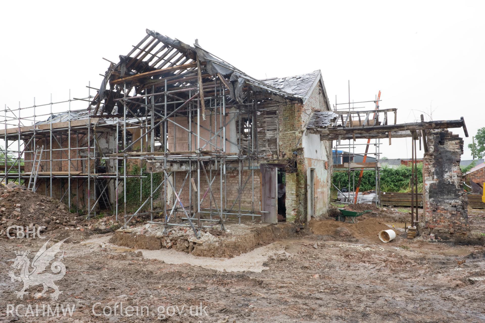 Exterior of east wing, cruck removed for renovation.