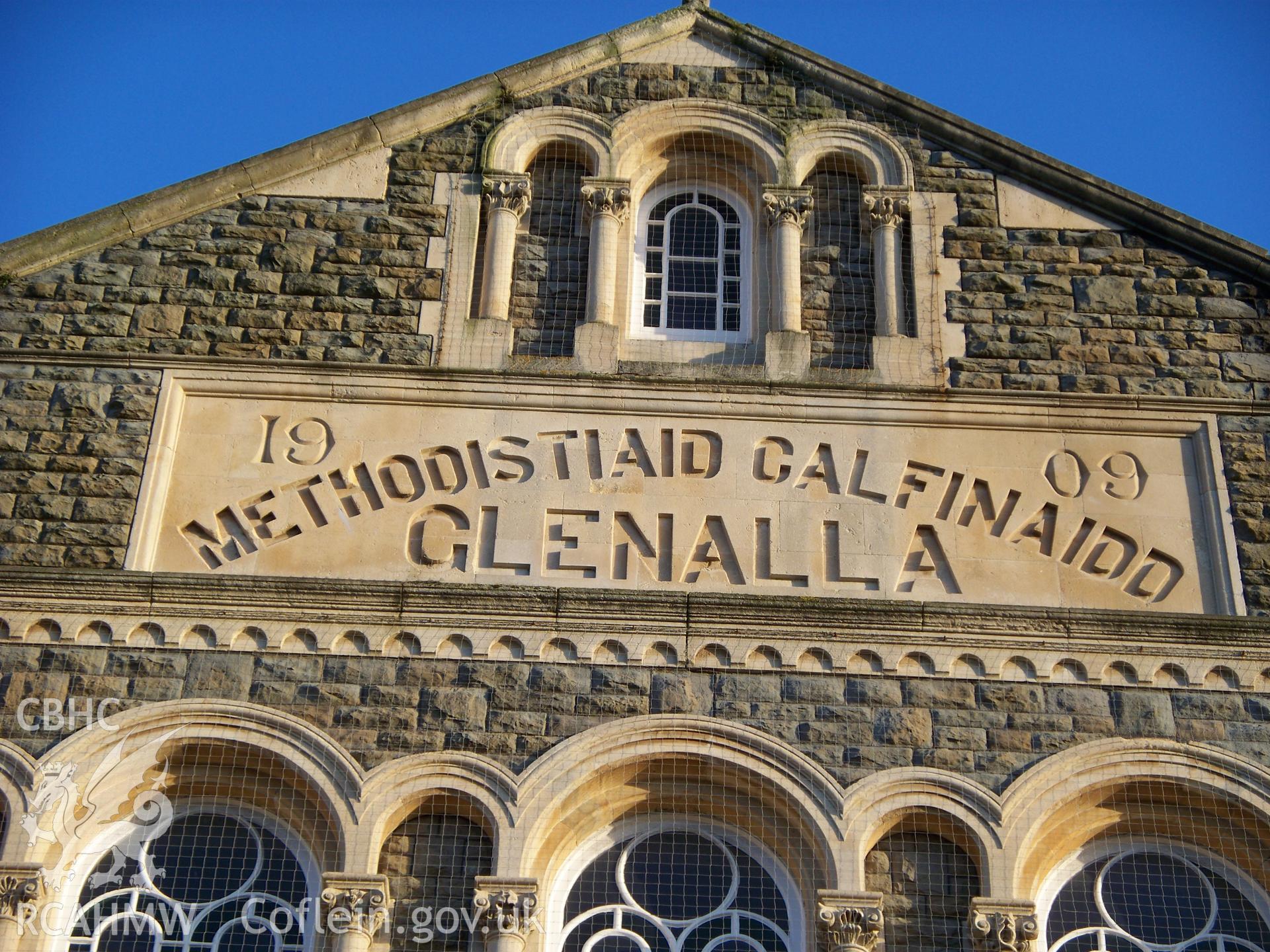 Glenalla Calvinistic Methodist 1909 plaque at NW gable base.