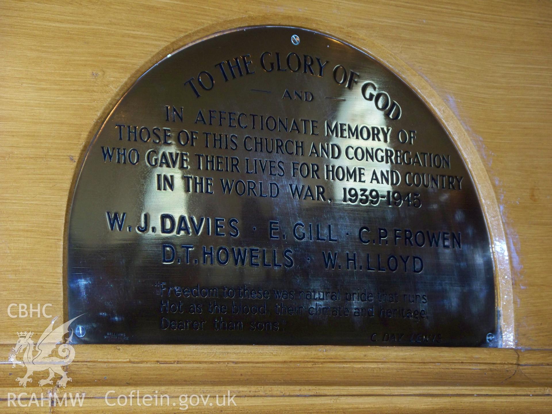 WWII war memorial, Davies, Gill, Frowen, Howells, Lloyd.