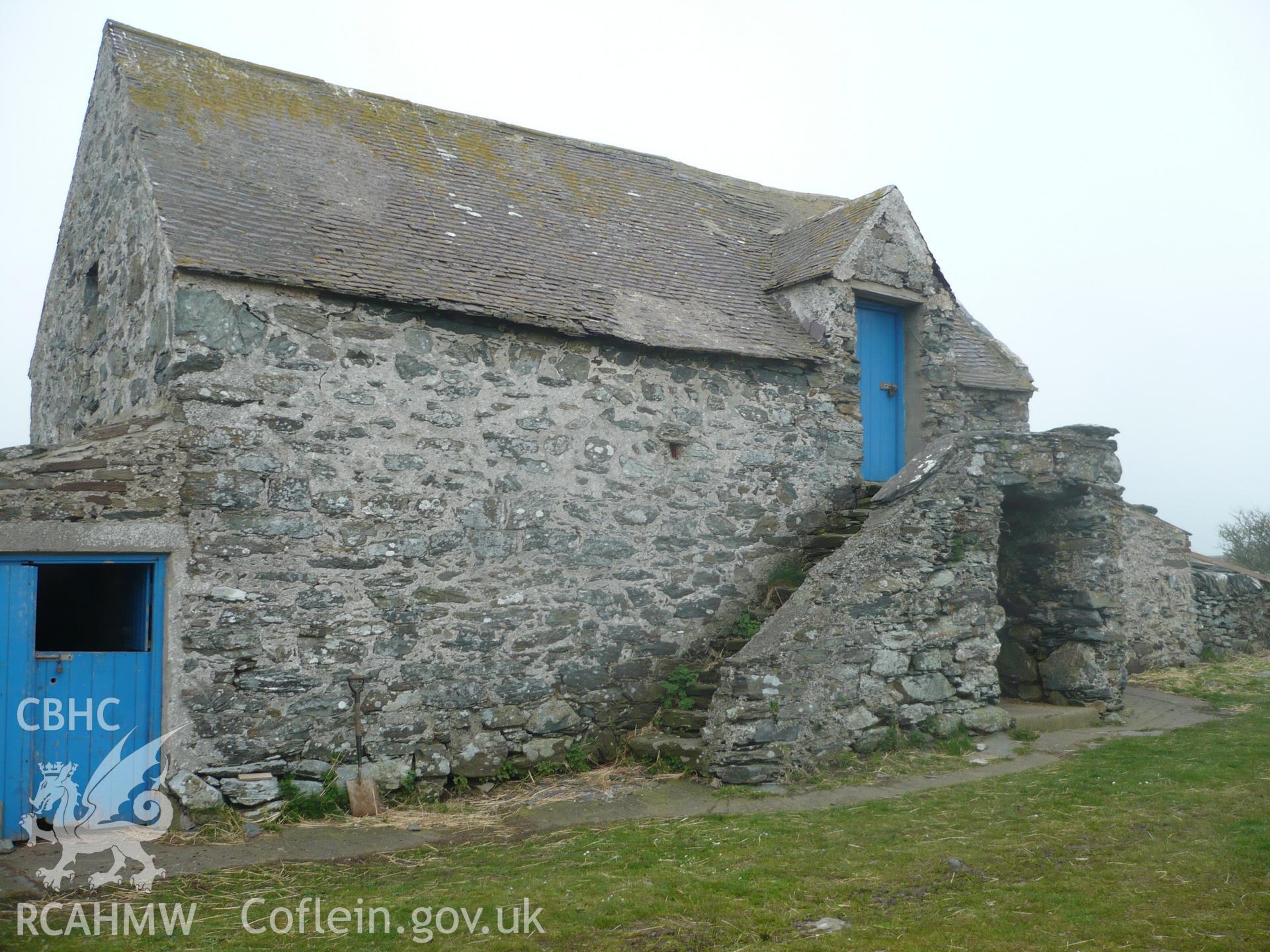 View from the north, showing the forestair to the upper floor.
