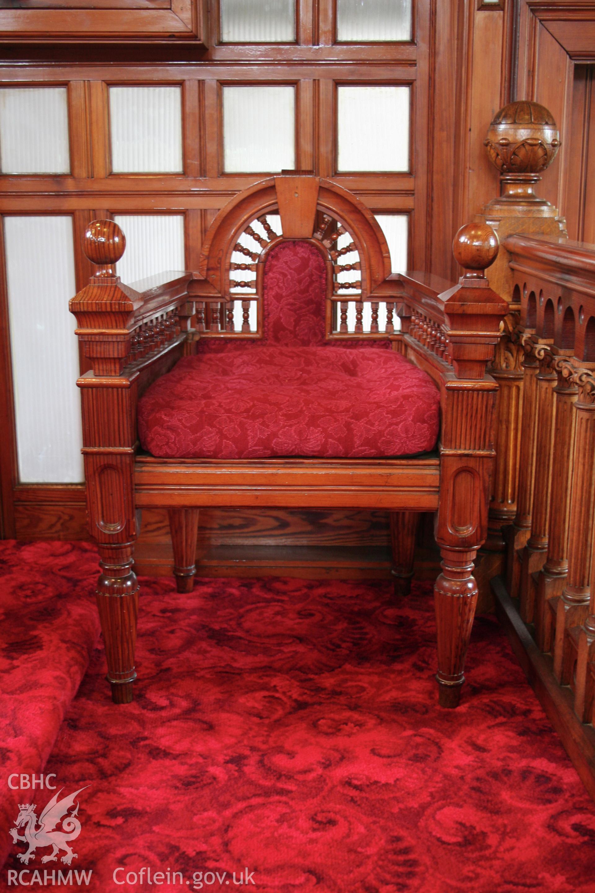 Capel Als, detail of Sedd Fawr furniture.