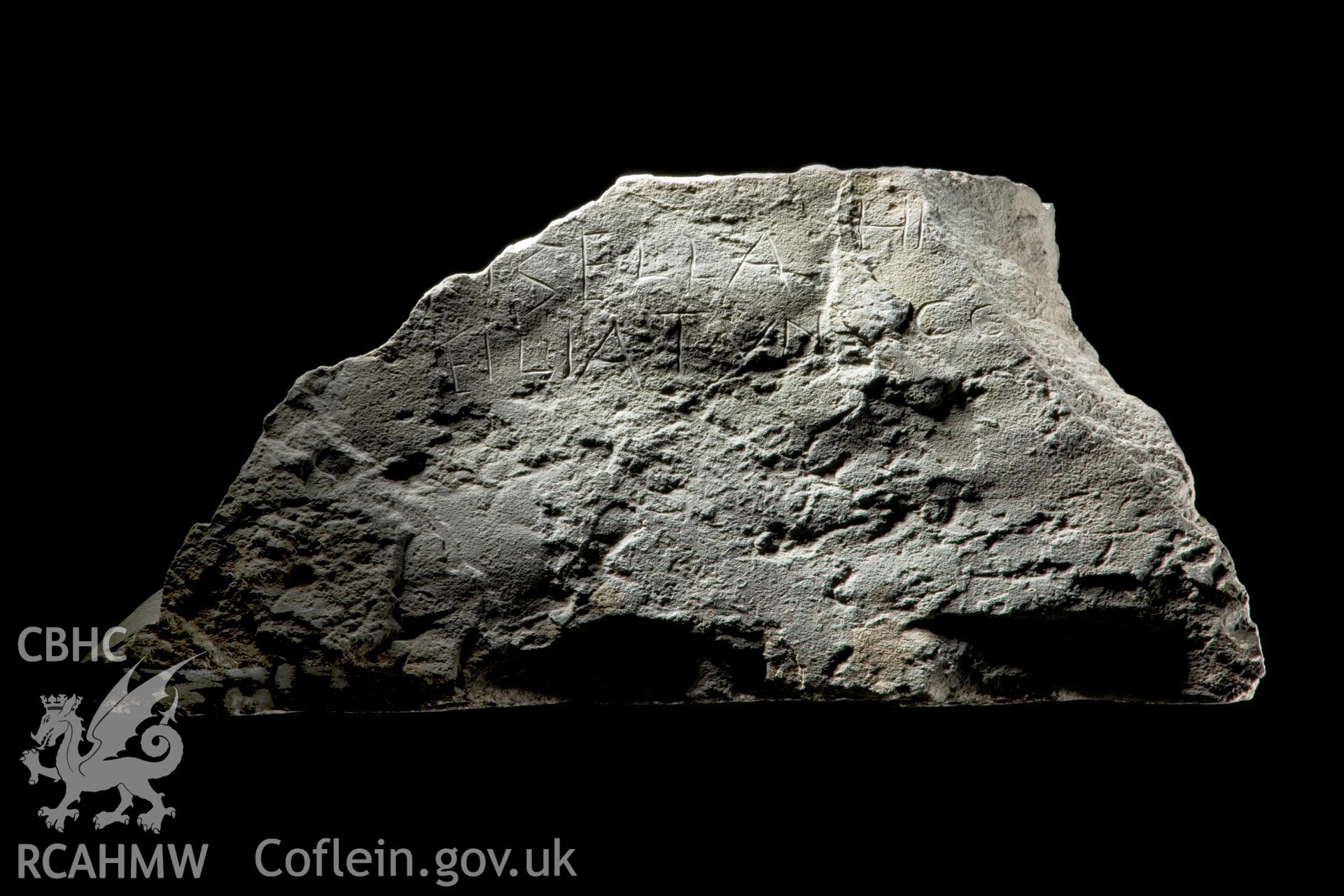 Oblique lighting on carved stone.