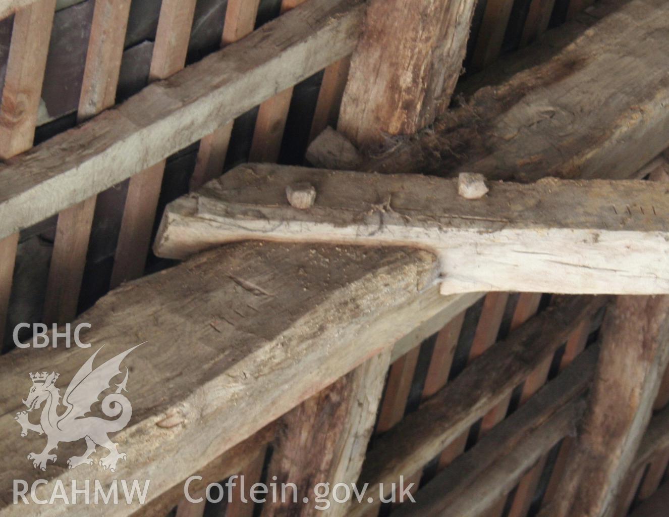 Interior view of  roof truss collar joint.