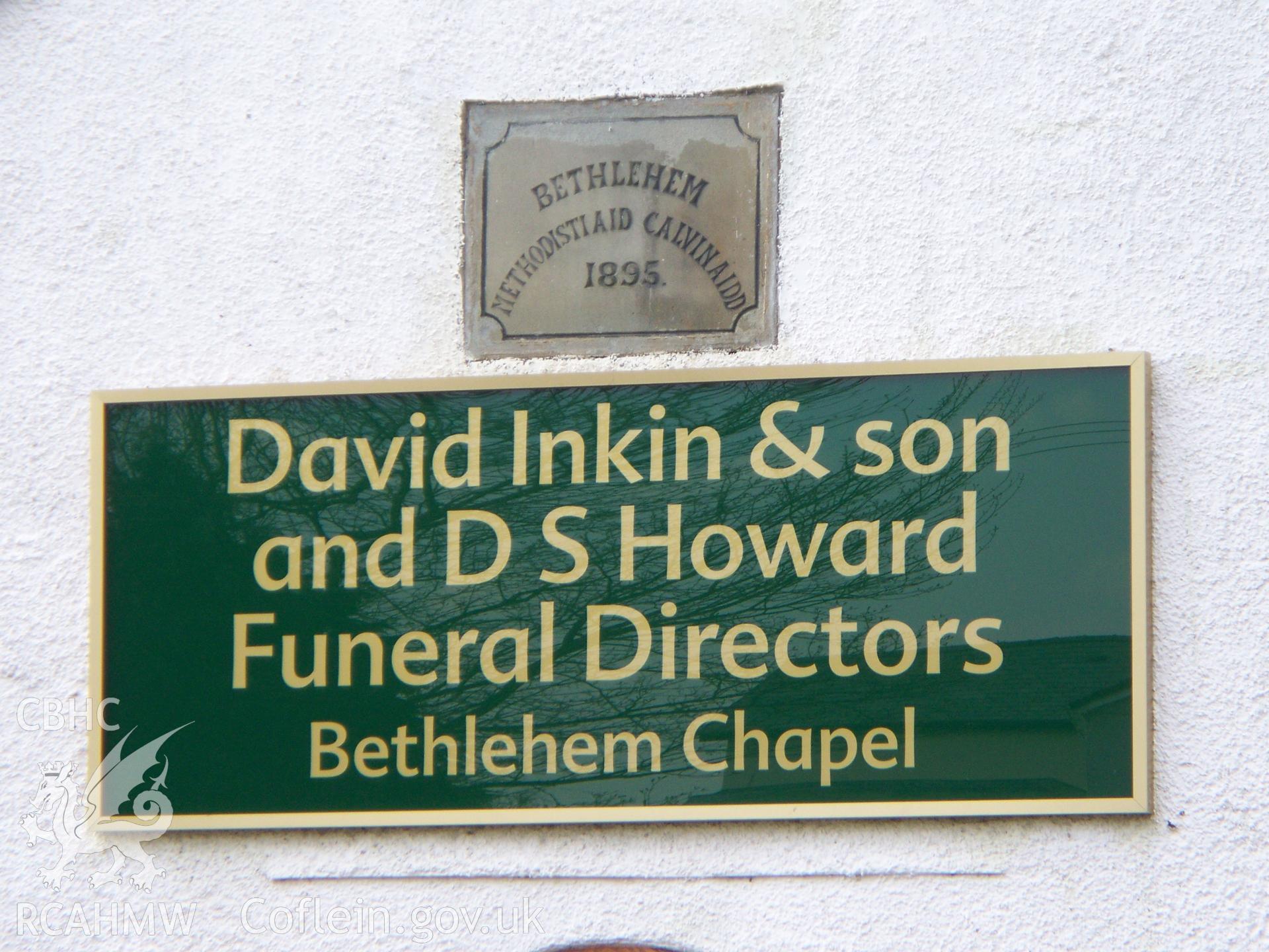 1897 plaque & Funeral Director?s sign on main SE front.