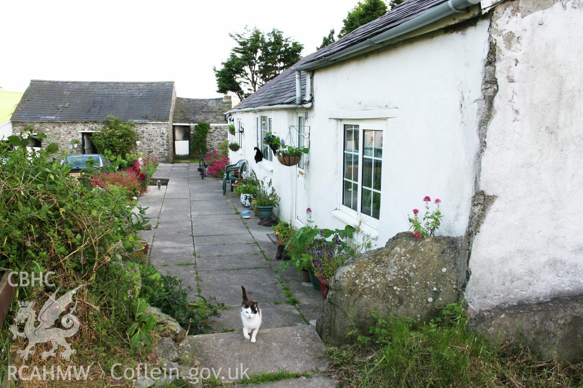 Cottage, north gable-end, east elevation & gate-posts.