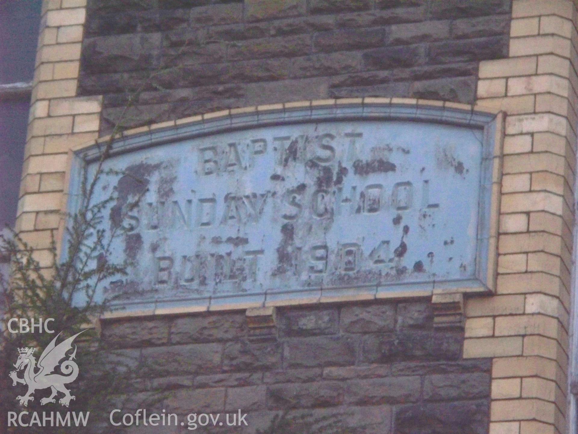 Baptist 1904 Sunday School Plaque on north-west front.