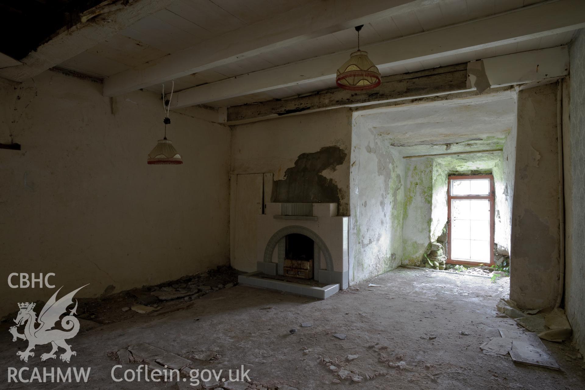 Interior, groundfloor left-hand centre room, and fireplace.