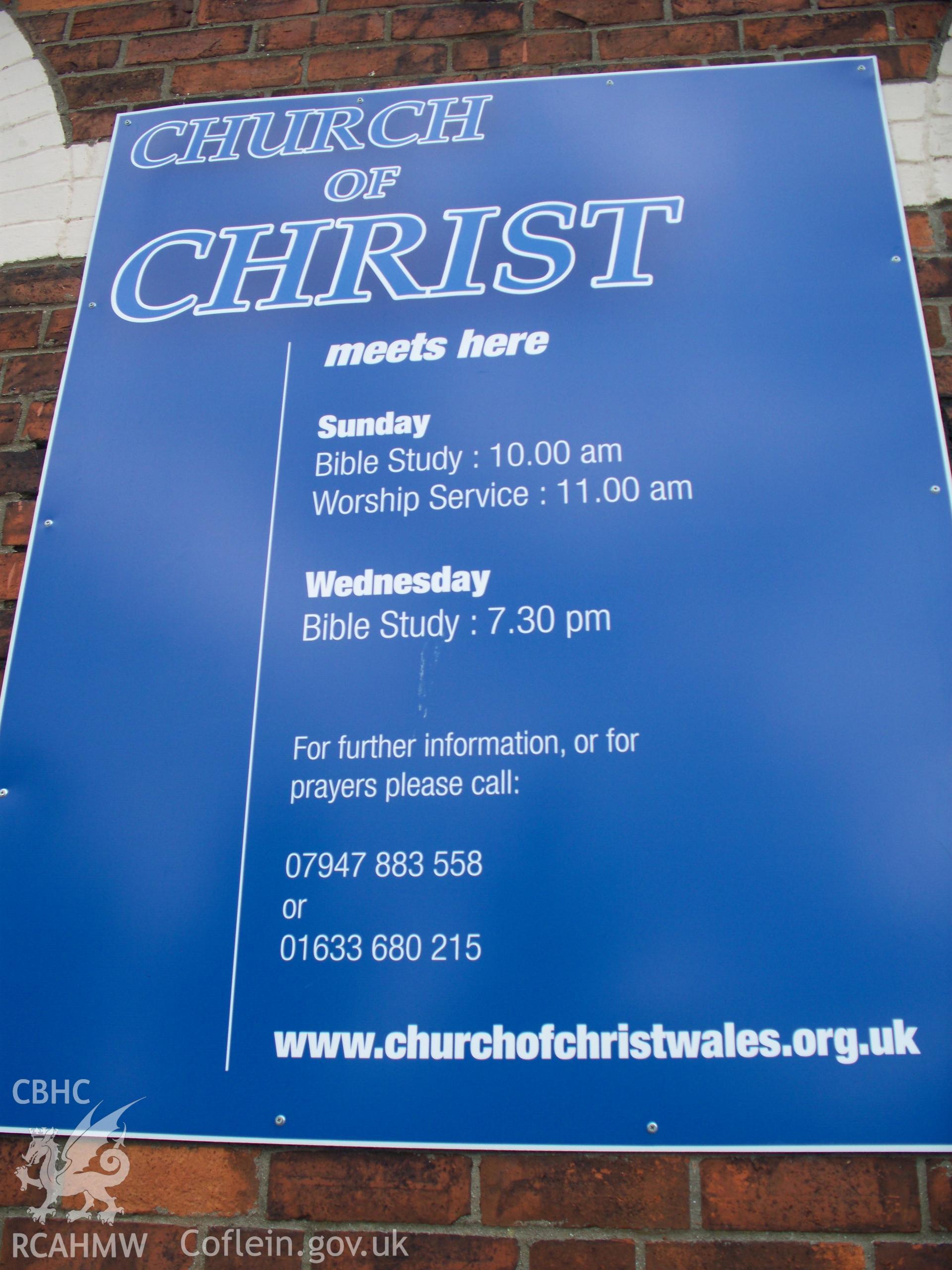 'Church of Christ' order of service board.